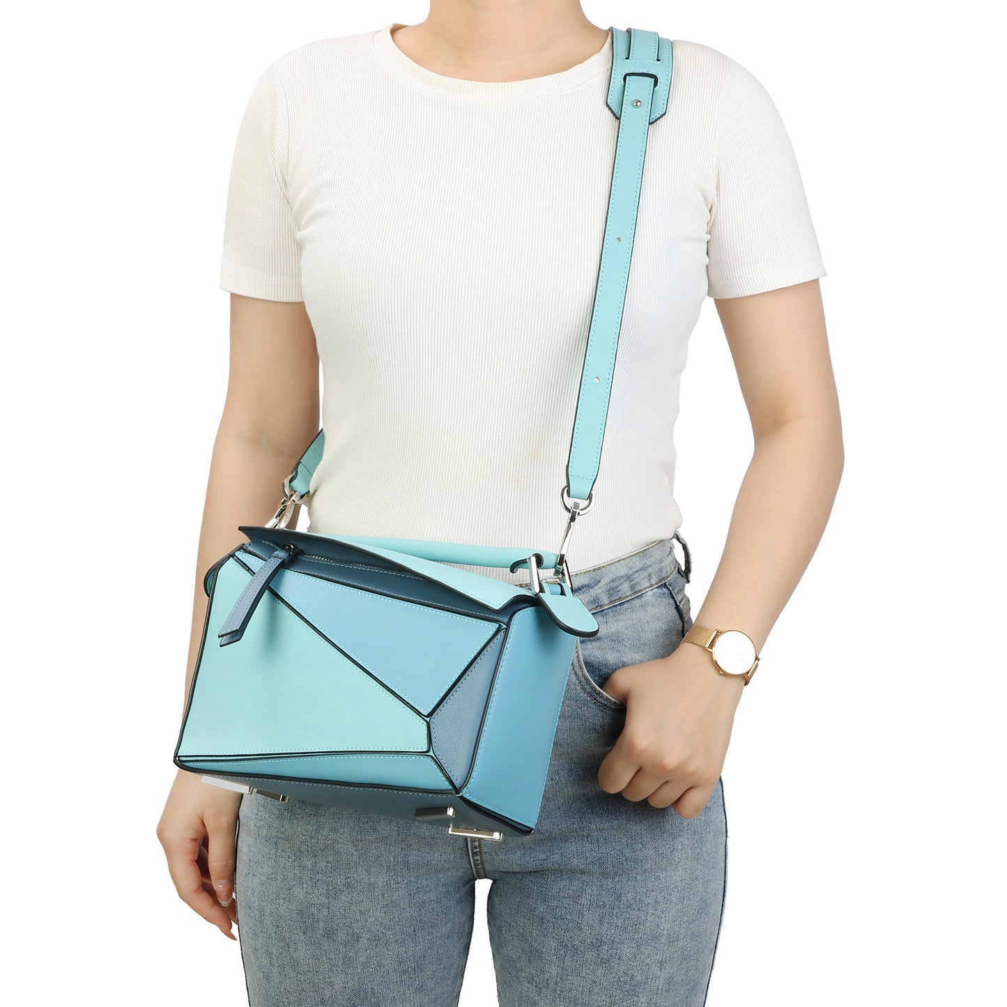 Geometric Pattern Leather Shoulder Bag