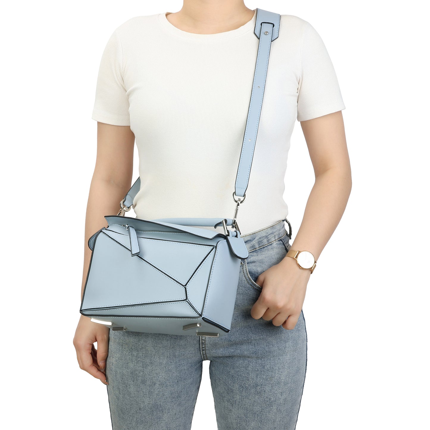 Geometric Pattern Leather Shoulder Bag
