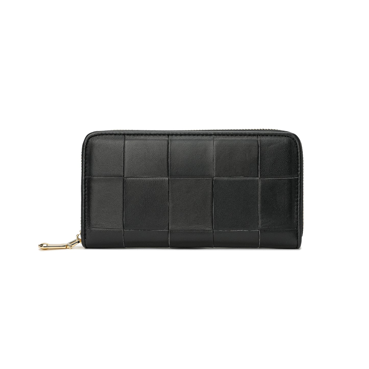Woven Leather Zip-Around Wallet