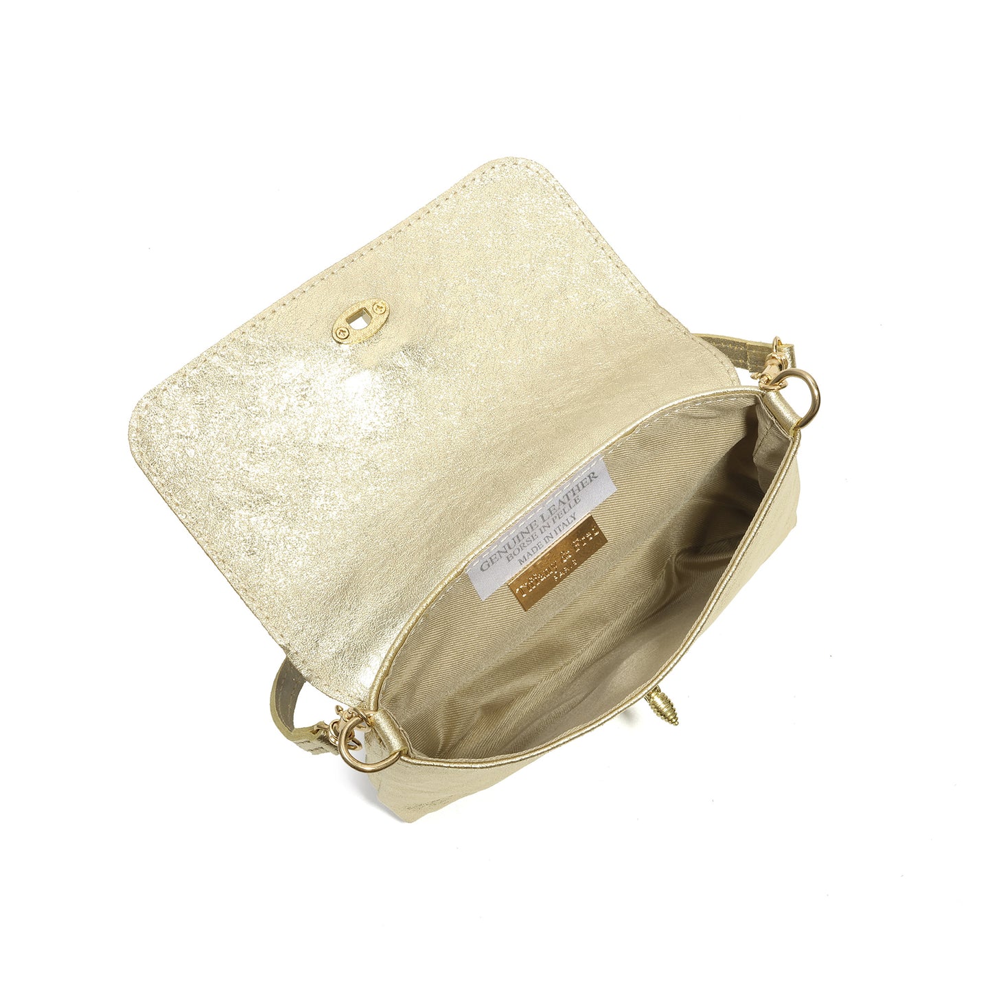 Metallic Leather Bee Embellished Shoulder Bag with Chain Strap