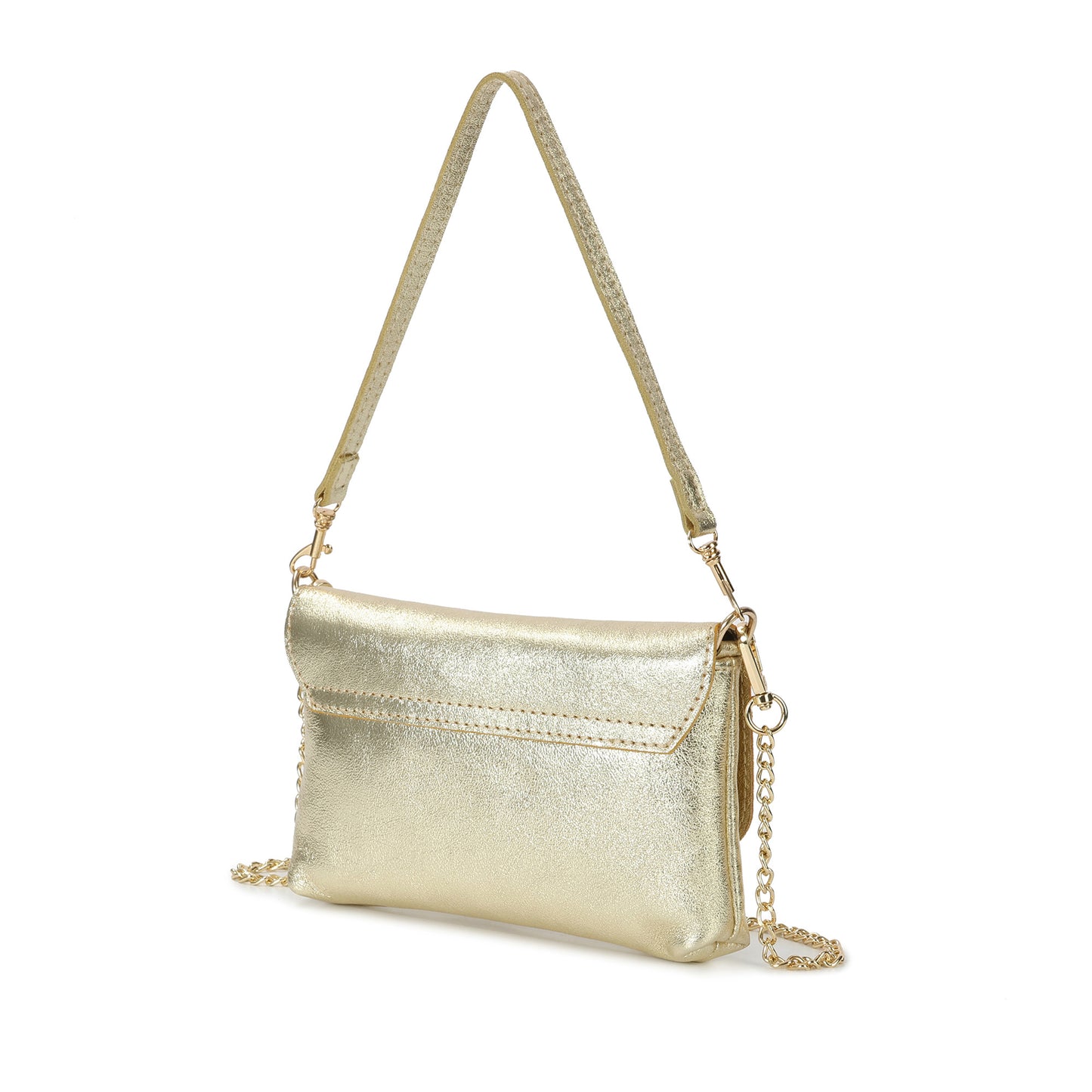 Metallic Leather Bee Embellished Shoulder Bag with Chain Strap