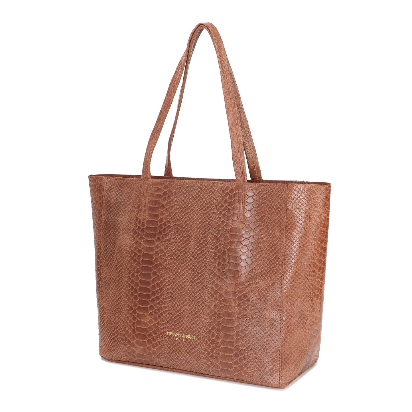 Embossed Leather Tote Bag with Reptile Finish