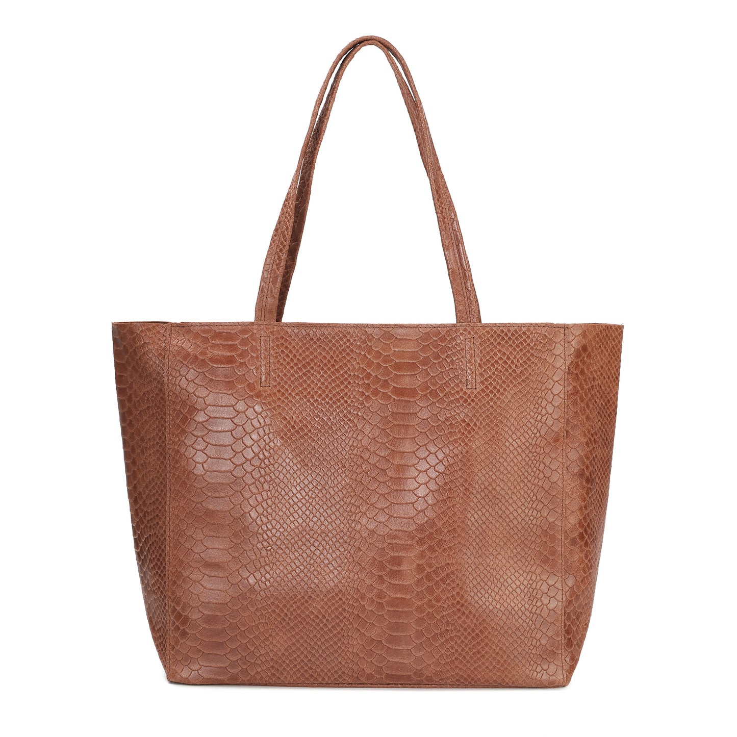 Embossed Leather Tote Bag with Reptile Finish