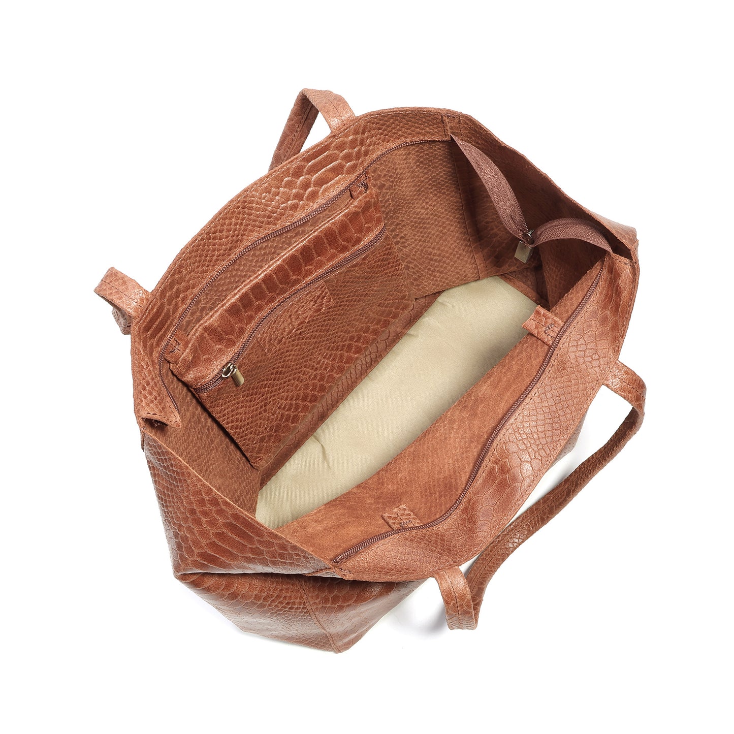 Embossed Leather Tote Bag with Reptile Finish