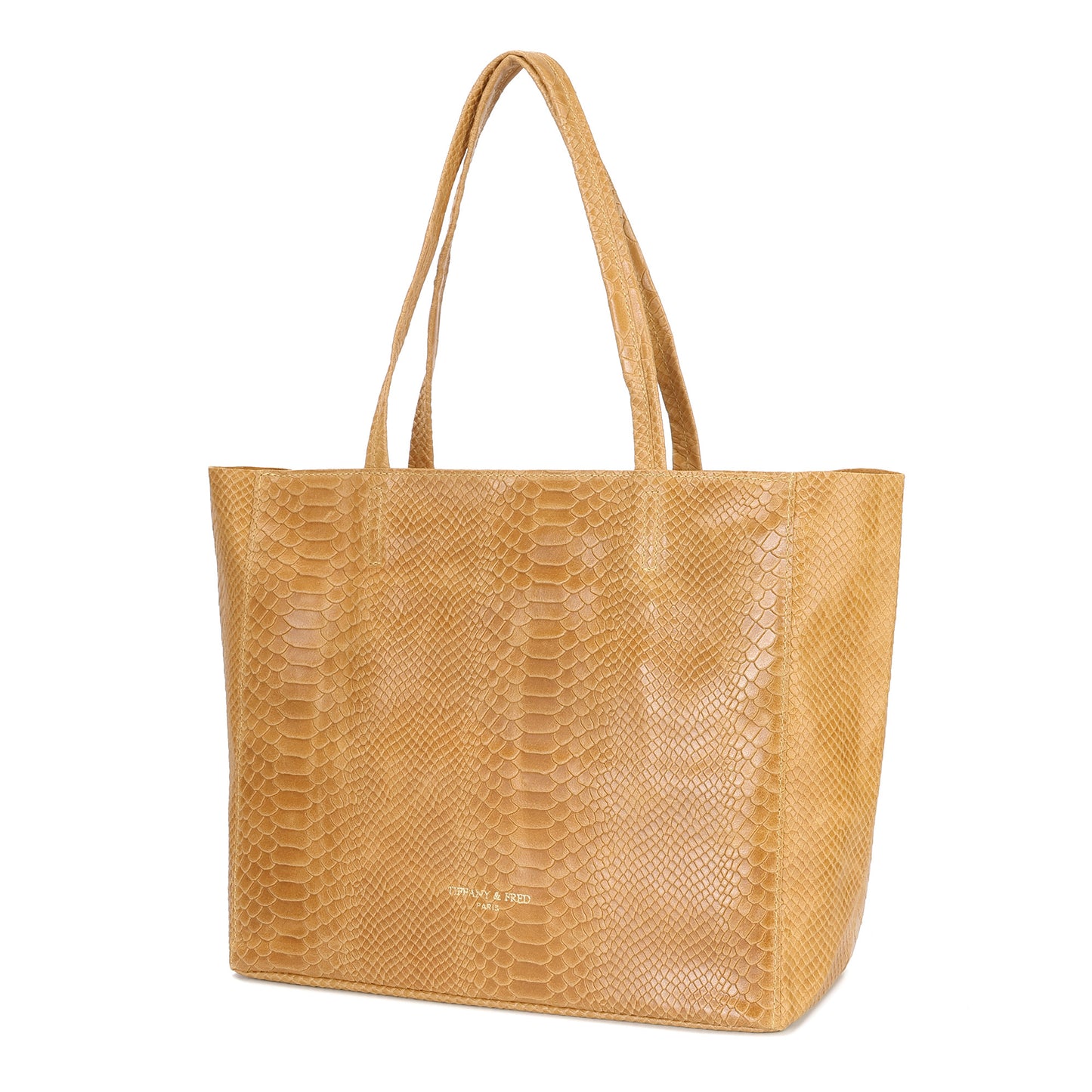 Embossed Leather Tote Bag with Reptile Finish