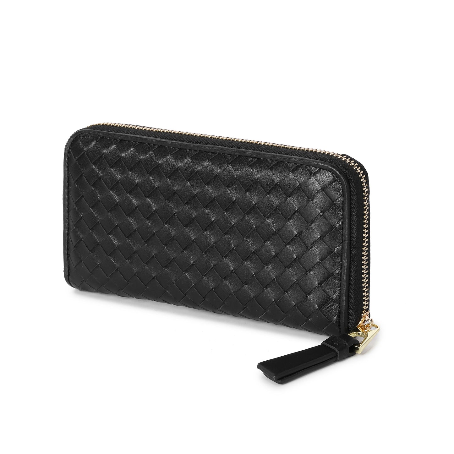 Woven Zip-Around Leather Wallet