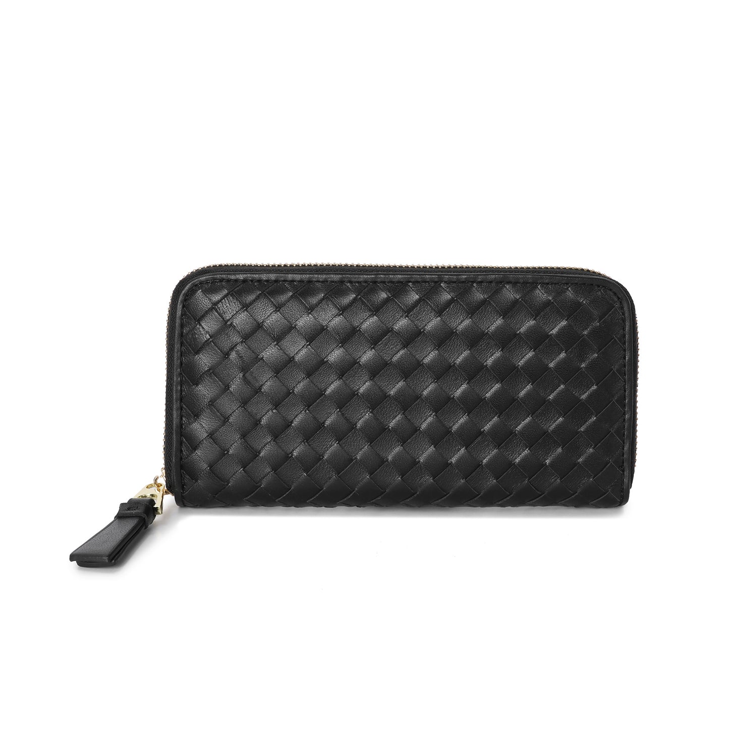 Woven Zip-Around Leather Wallet