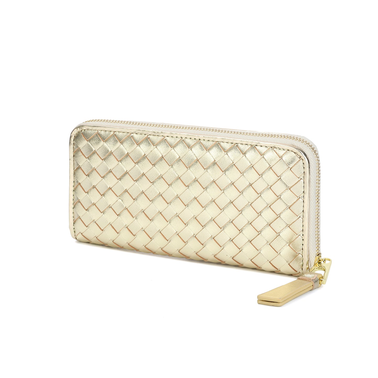 Woven Zip-Around Leather Wallet