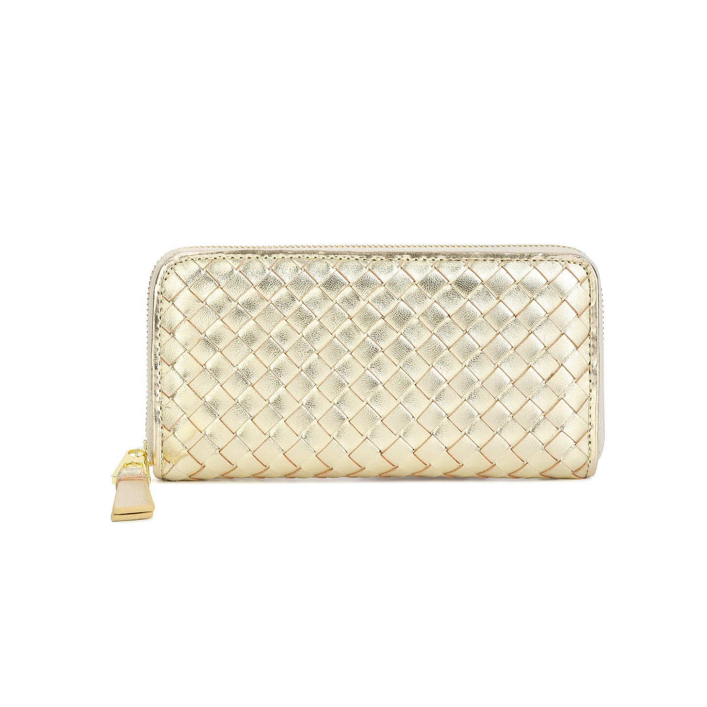 Woven Zip-Around Leather Wallet