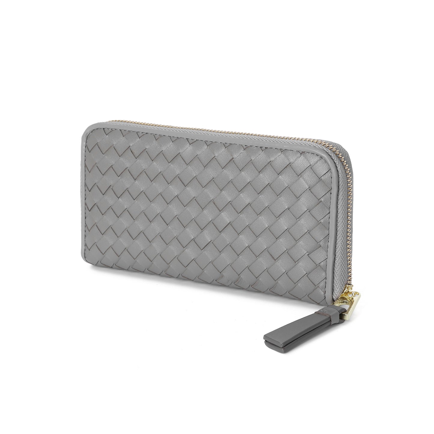 Woven Zip-Around Leather Wallet