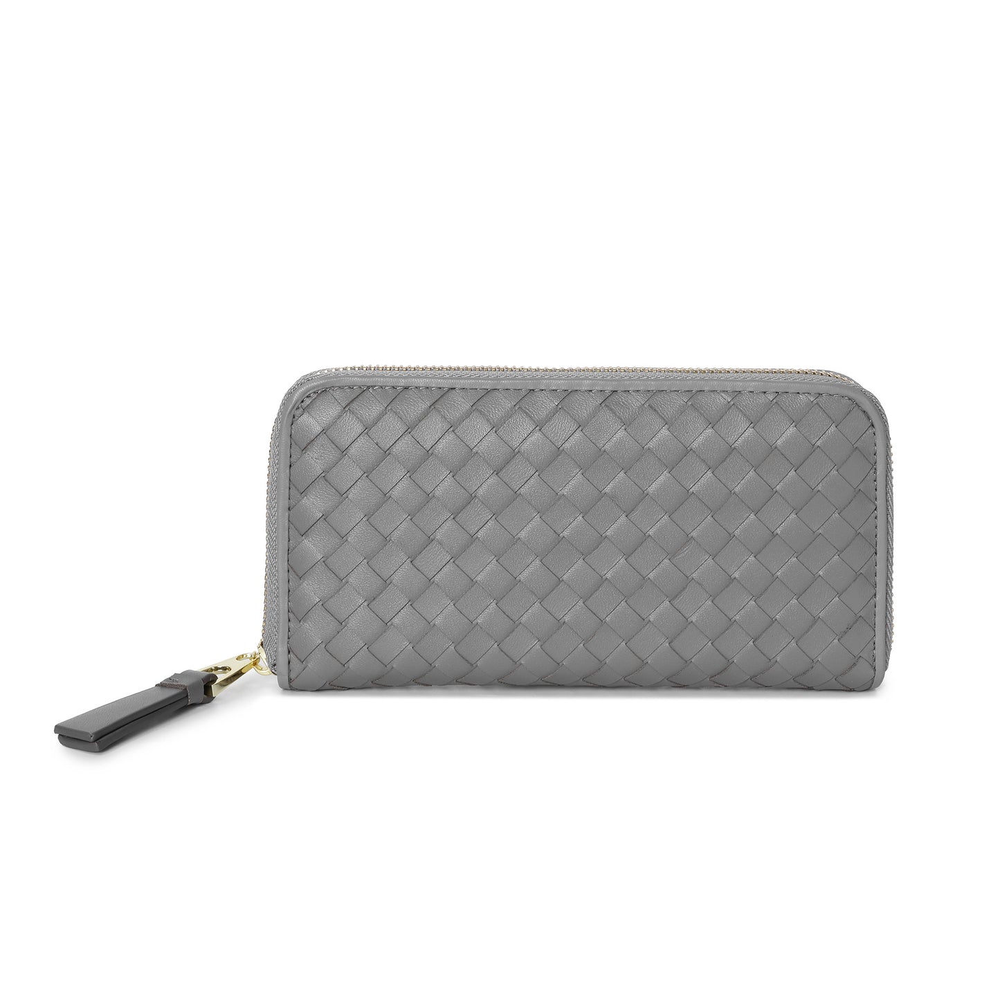 Woven Zip-Around Leather Wallet