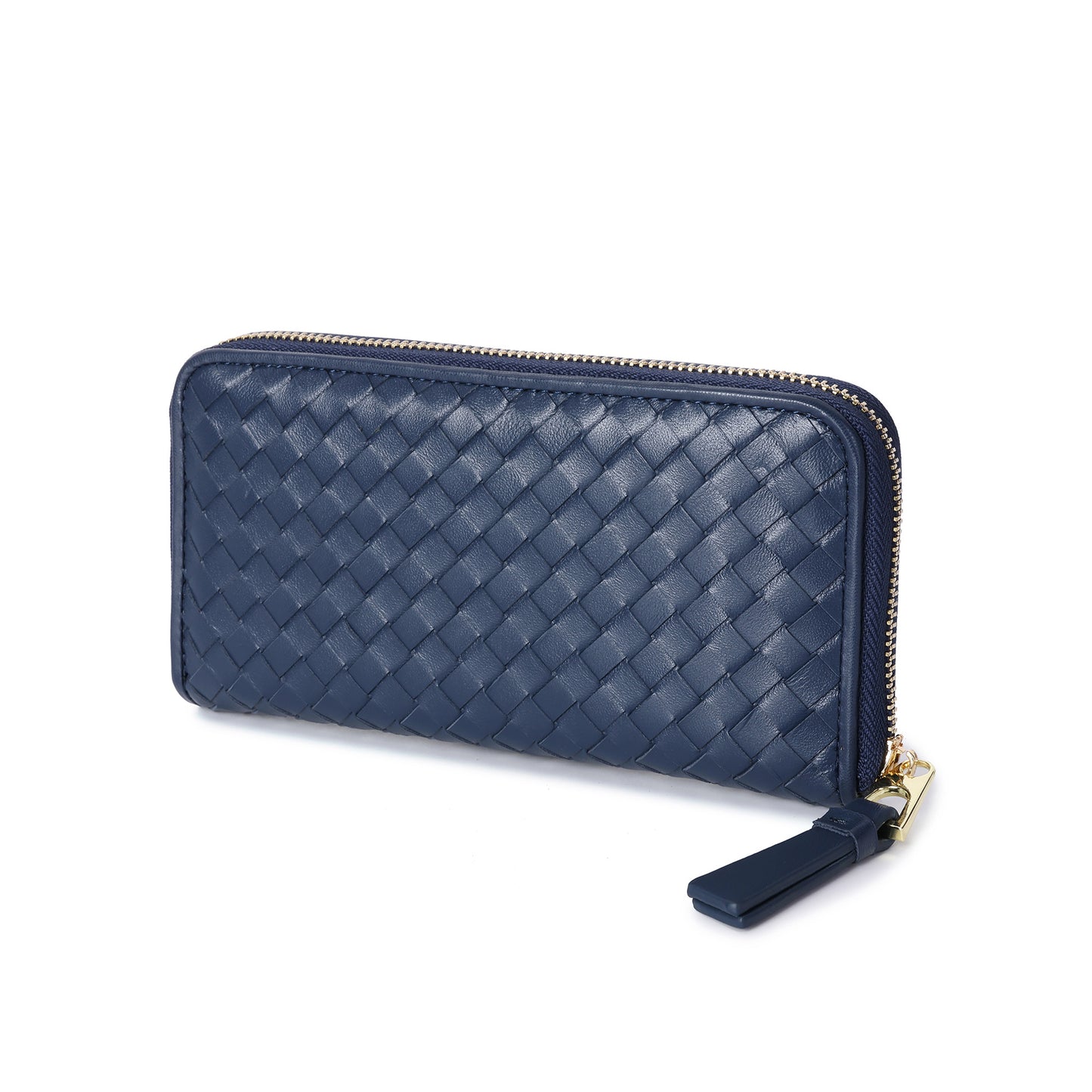 Woven Zip-Around Leather Wallet