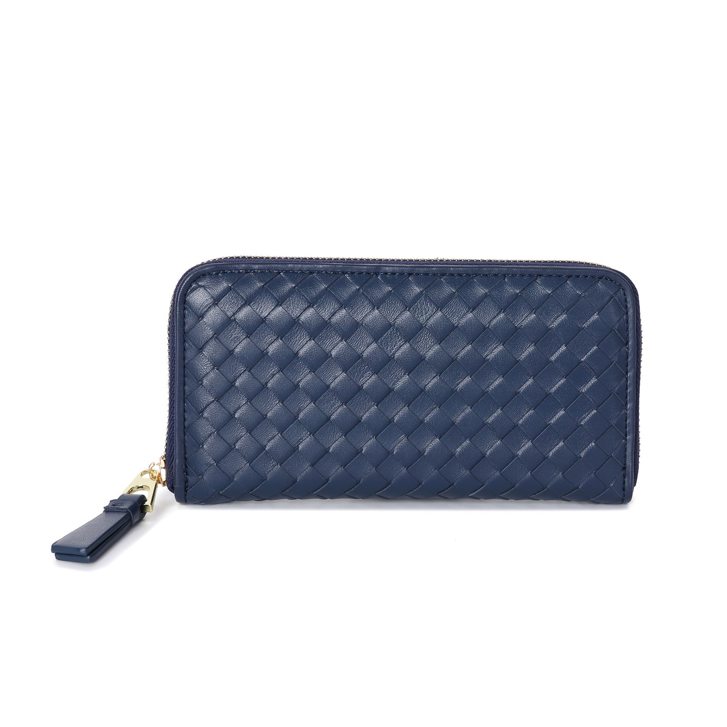 Woven Zip-Around Leather Wallet