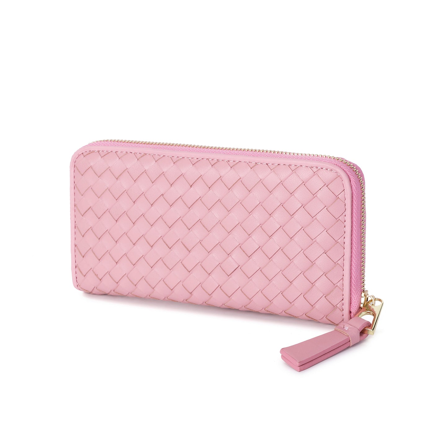 Woven Zip-Around Leather Wallet