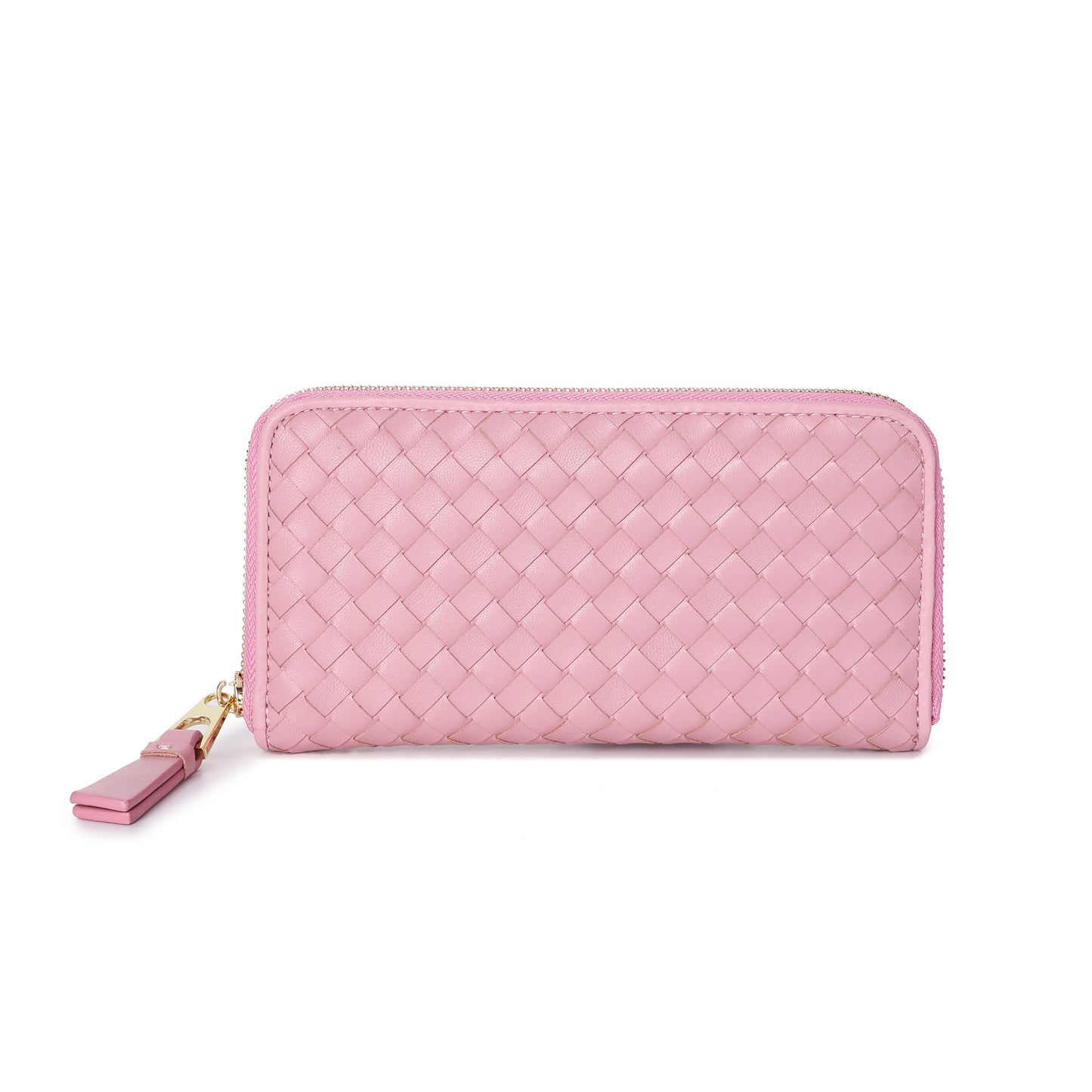 Woven Zip-Around Leather Wallet