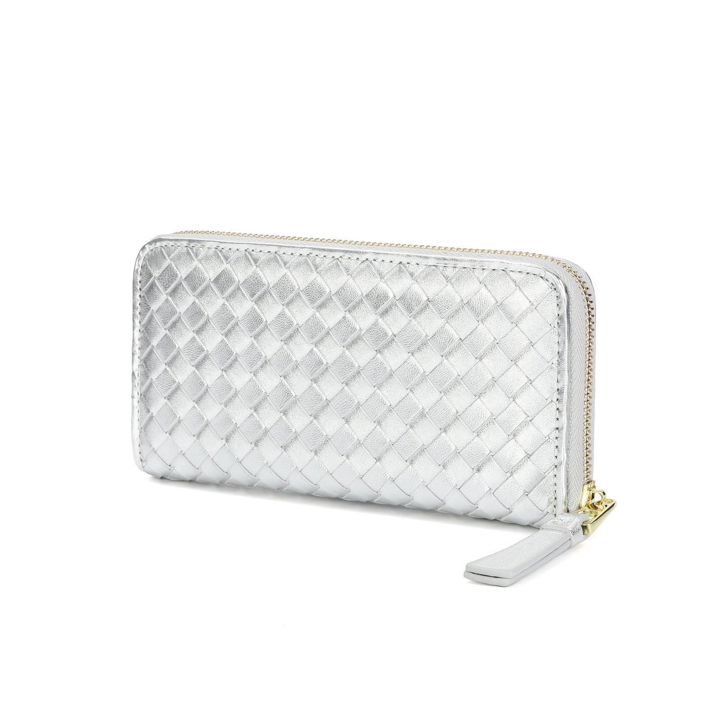 Woven Zip-Around Leather Wallet