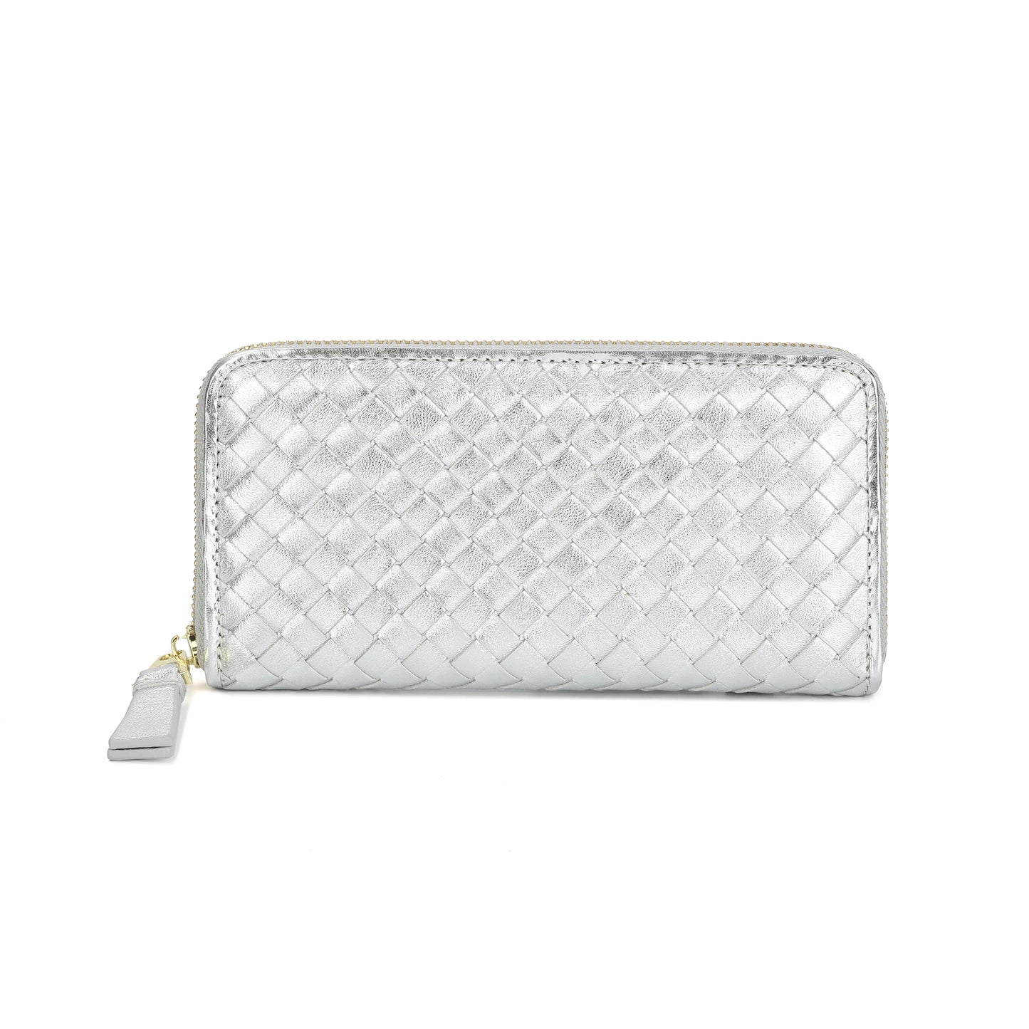 Woven Zip-Around Leather Wallet