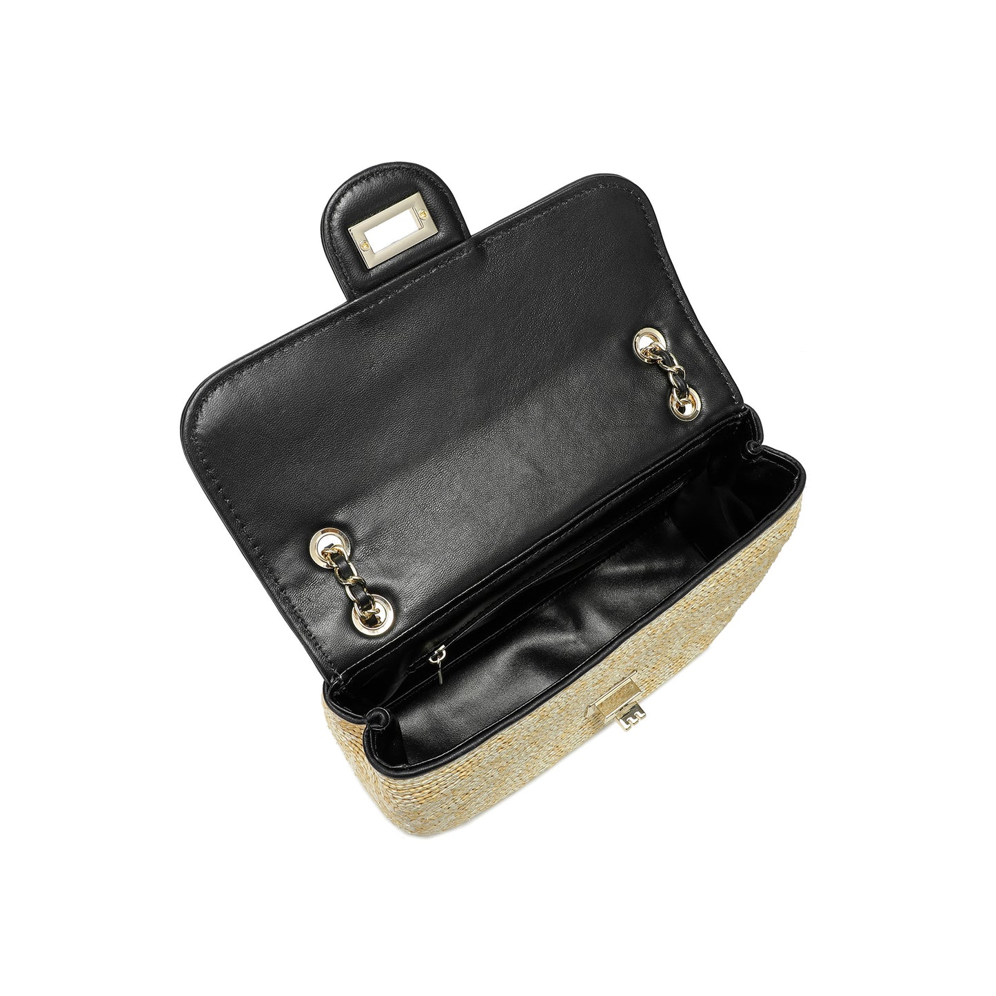 Woven Straw Chain Shoulder Flap Bag