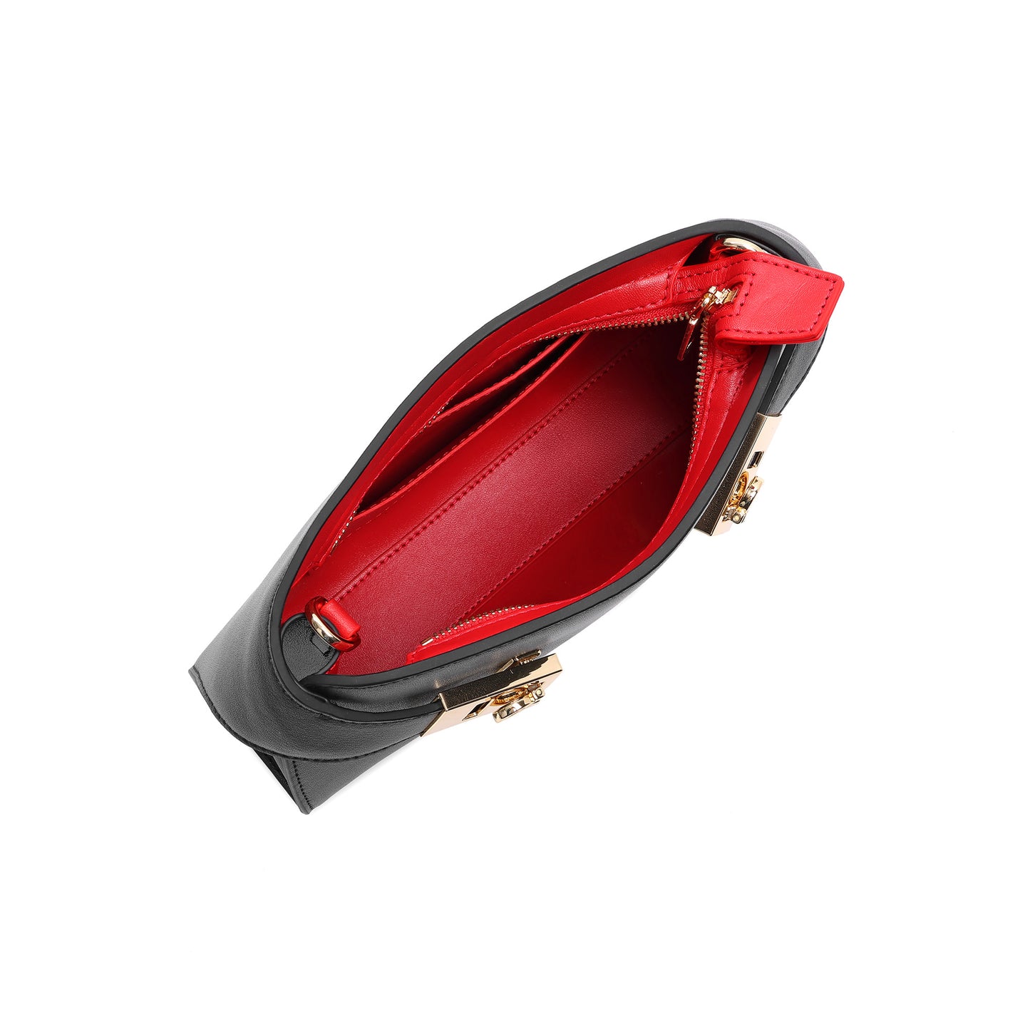 Structured Smooth Leather Lock Shoulder Bag