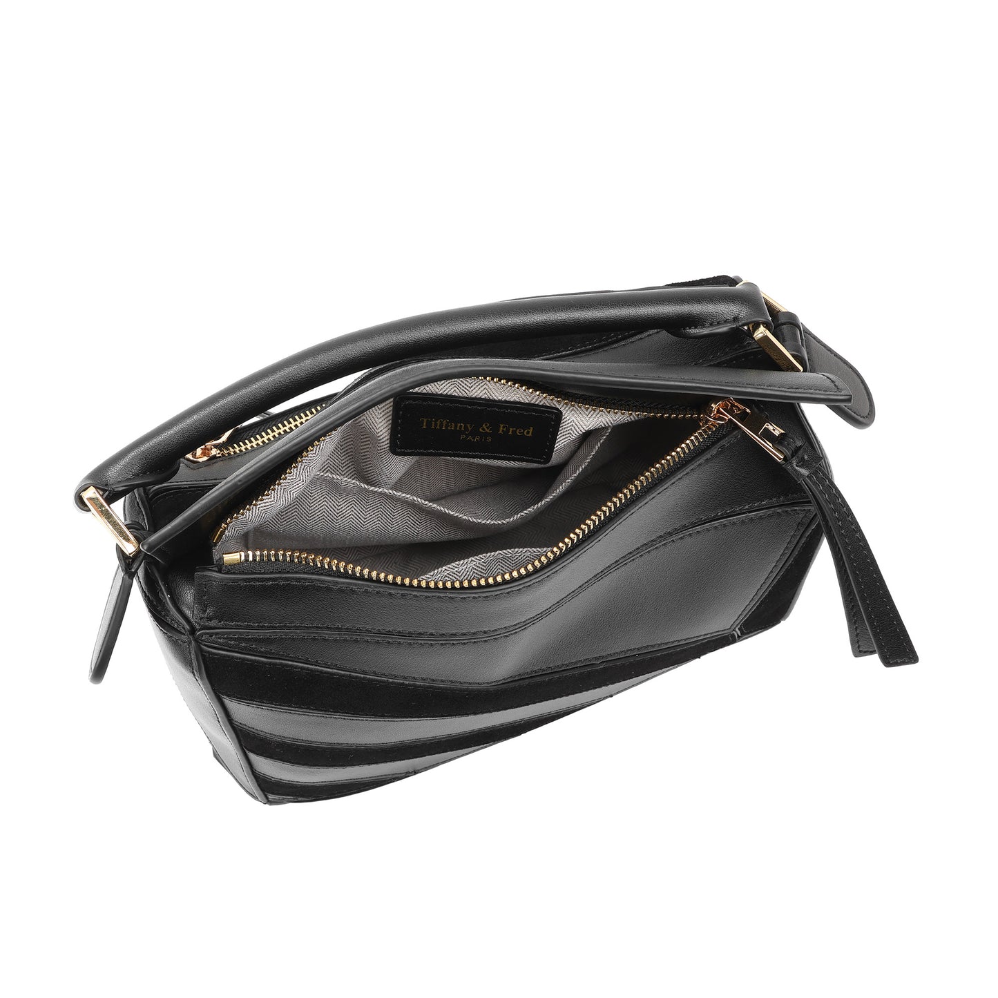 Leather Geometric Satchel with Crossbody Strap
