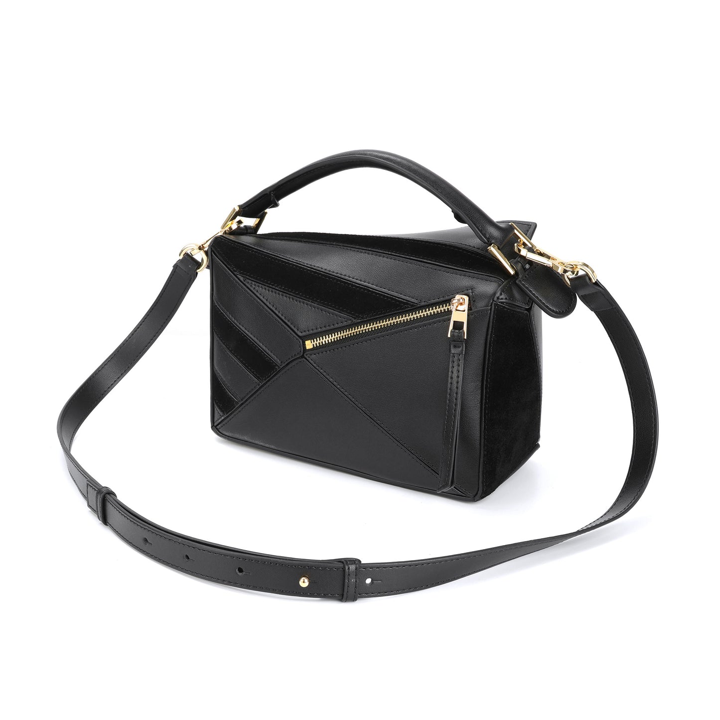 Leather Geometric Satchel with Crossbody Strap