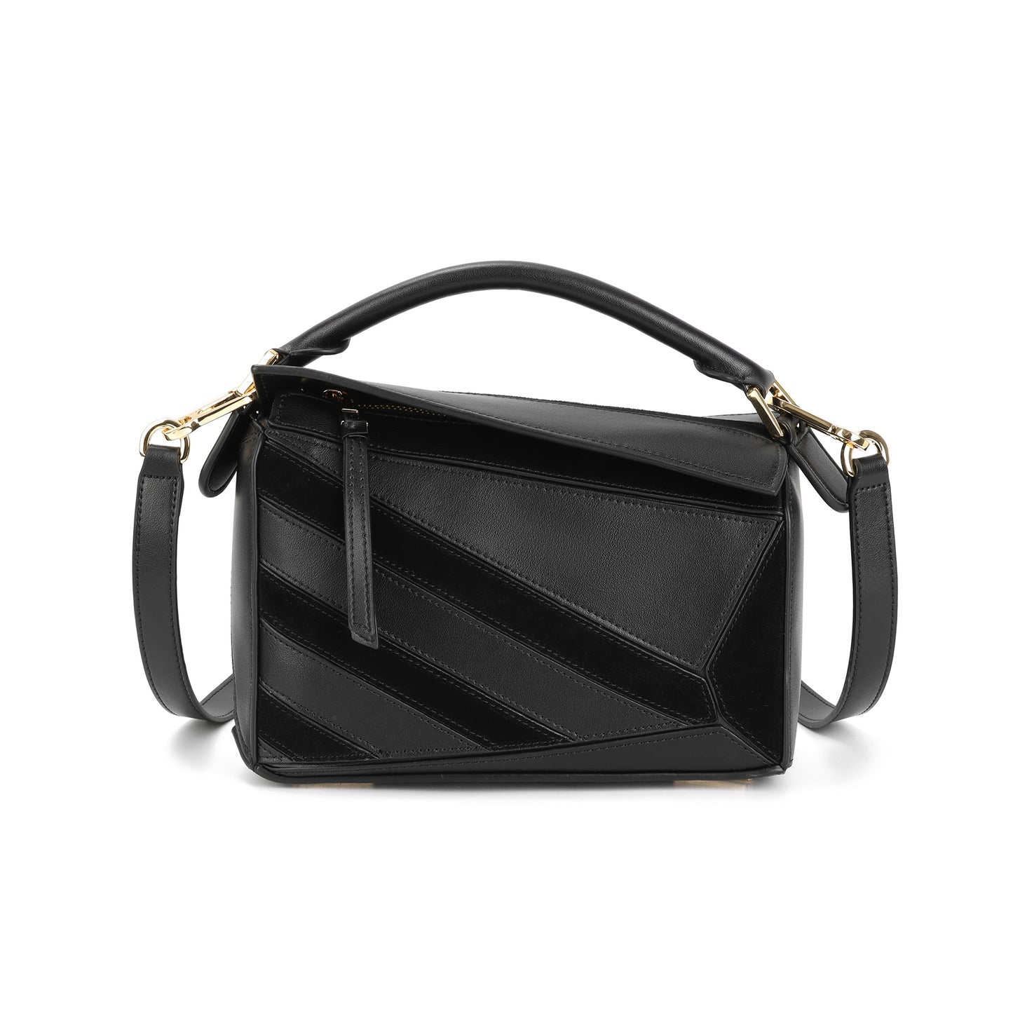 Leather Geometric Satchel with Crossbody Strap