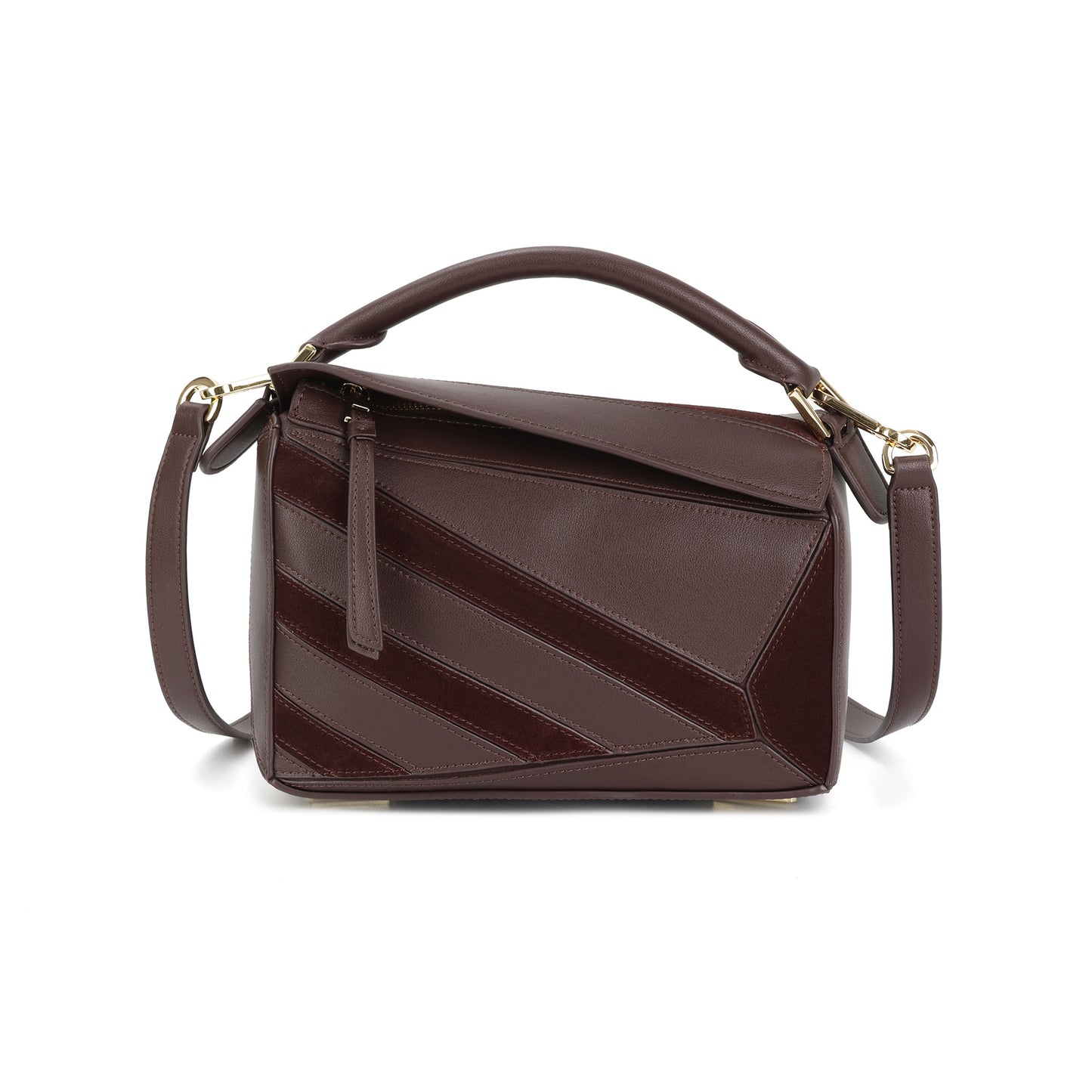 Leather Geometric Satchel with Crossbody Strap
