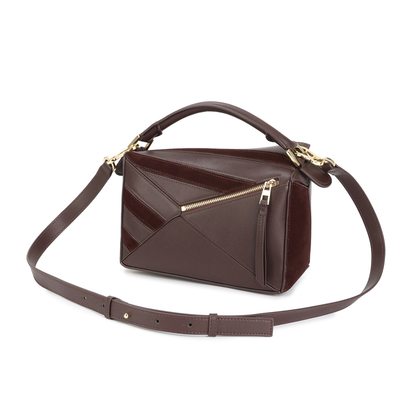 Leather Geometric Satchel with Crossbody Strap