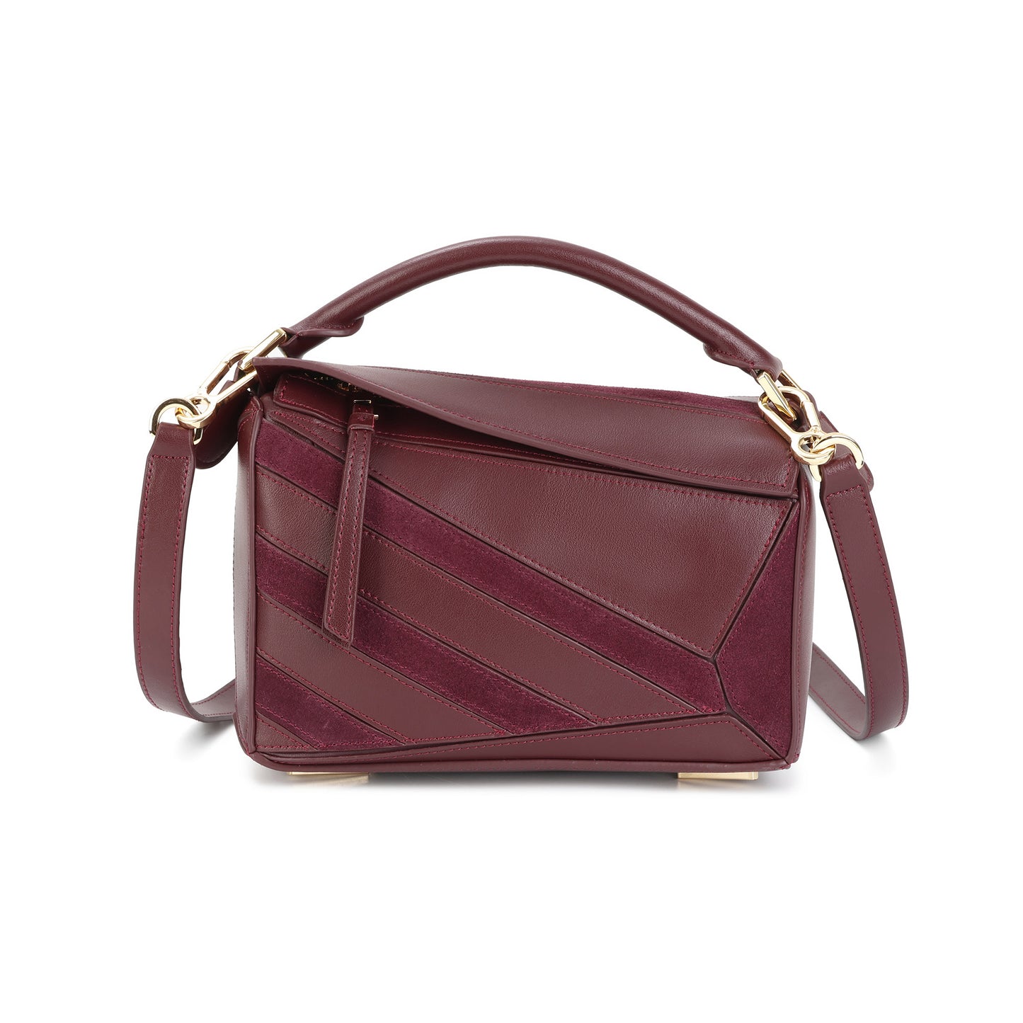 Leather Geometric Satchel with Crossbody Strap