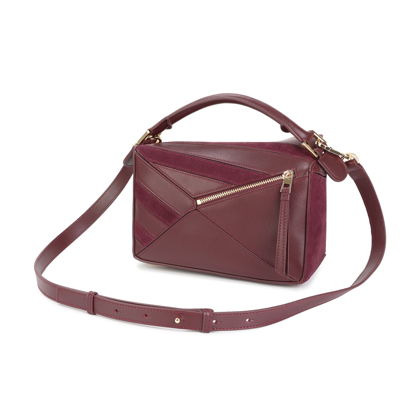 Leather Geometric Satchel with Crossbody Strap