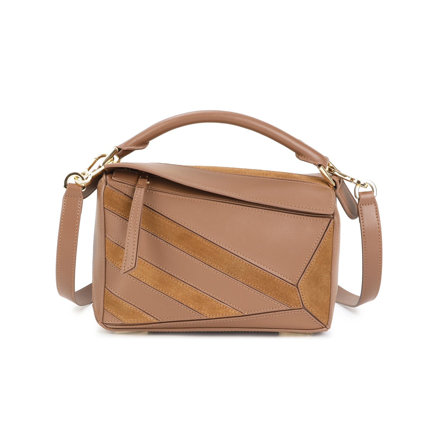 Leather Geometric Satchel with Crossbody Strap