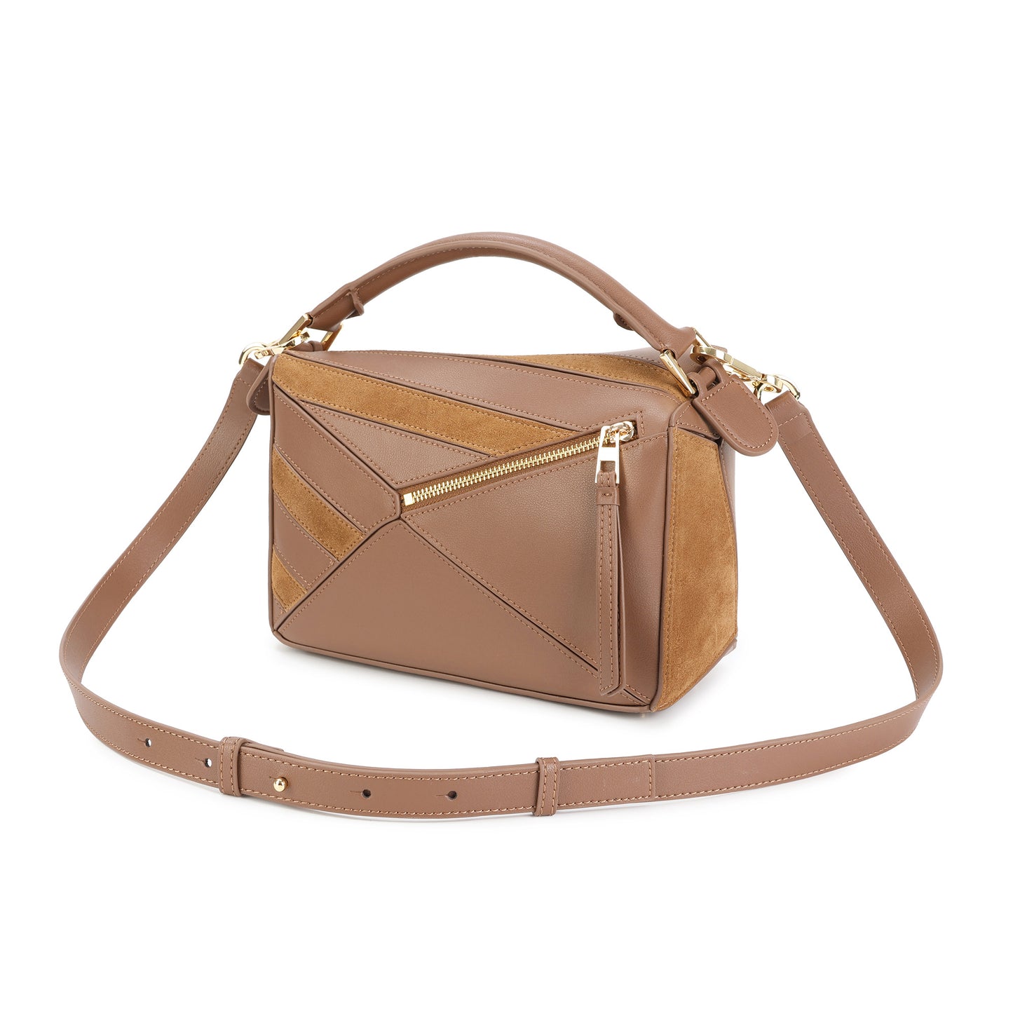 Leather Geometric Satchel with Crossbody Strap