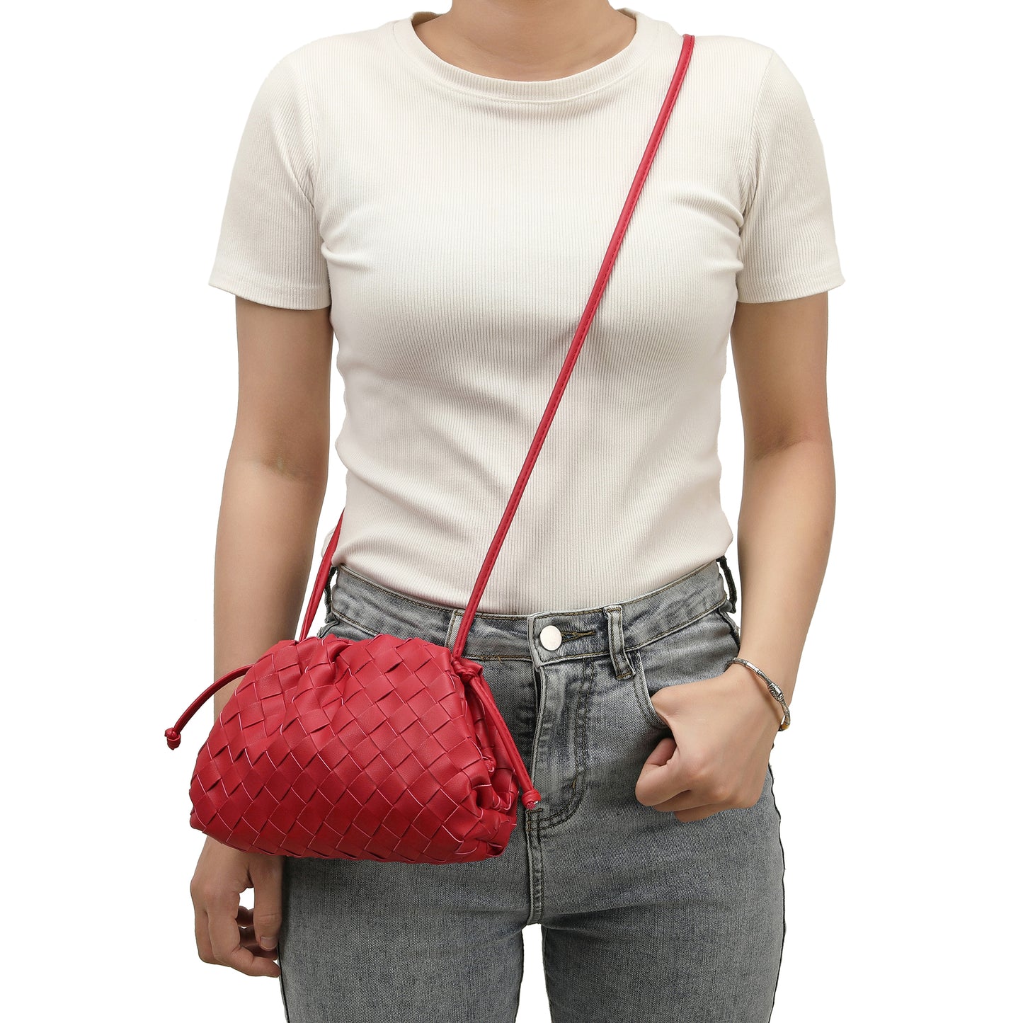 Full Grain Woven Leather Pouch/ Shoulder/ Clutch Bag