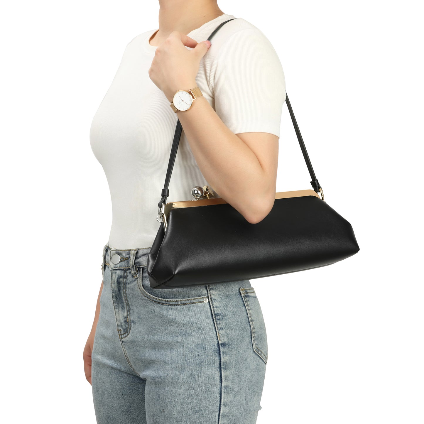 Frame Leather Clutch with Clasp