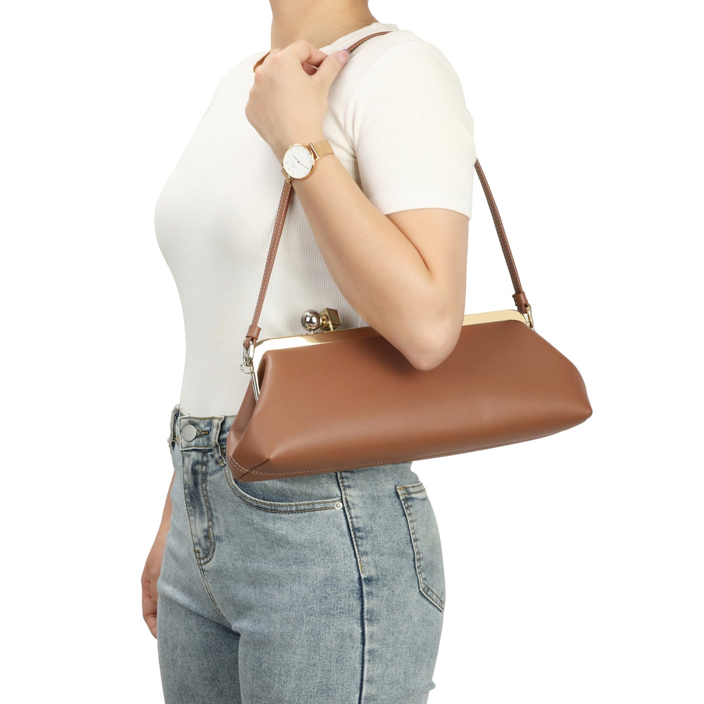 Frame Leather Clutch with Clasp