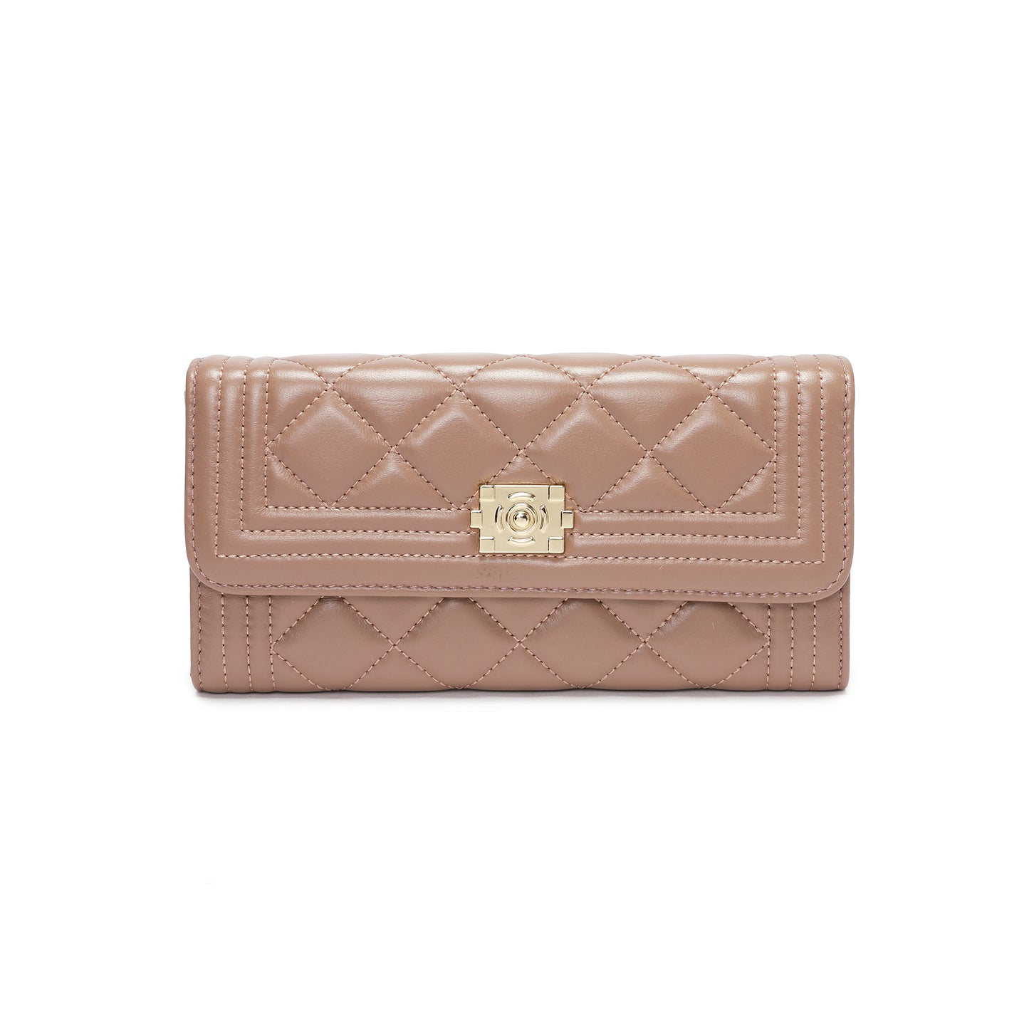 Quilted Sheepskin Leather Long Wallet