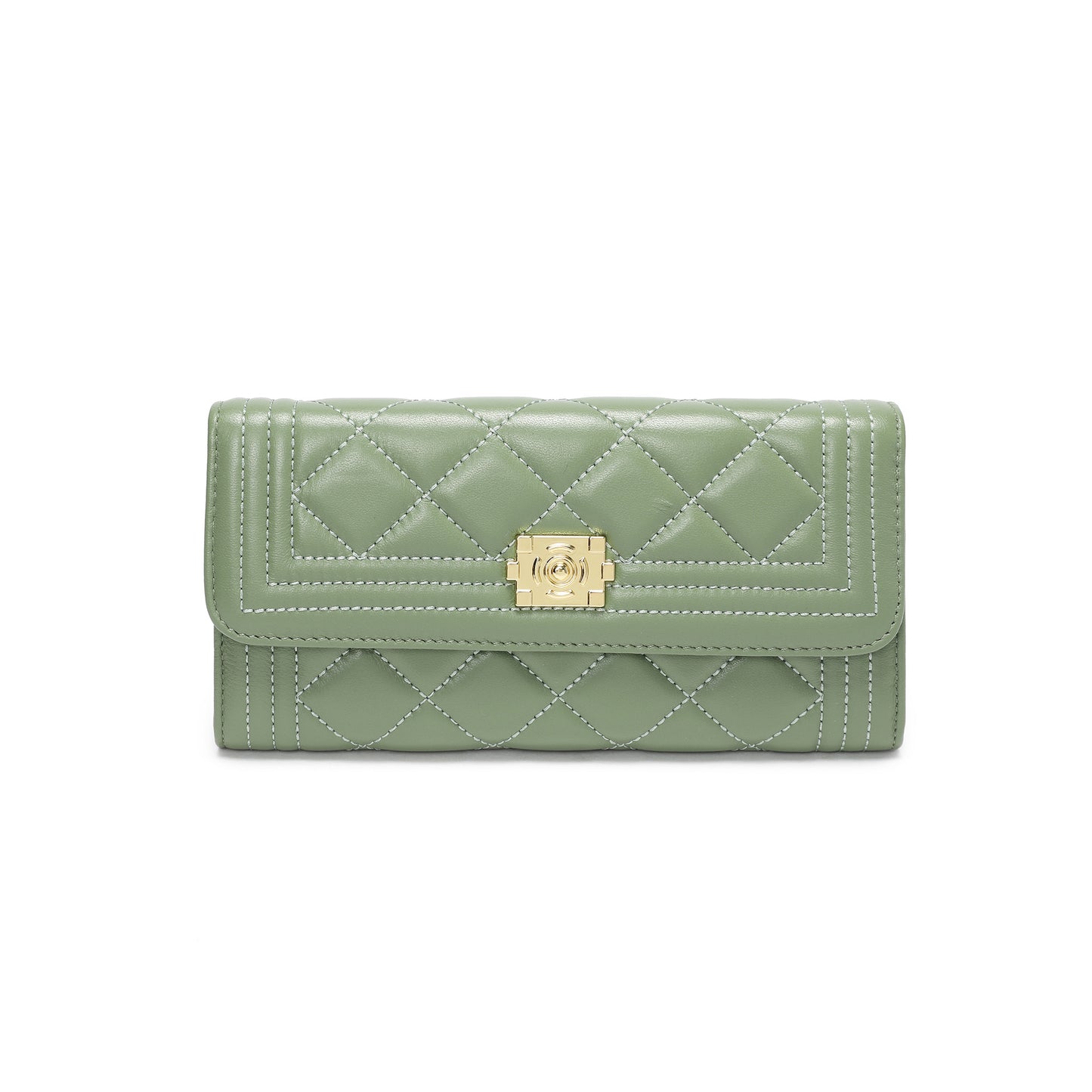 Quilted Sheepskin Leather Long Wallet