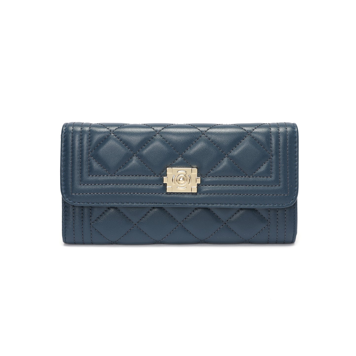 Quilted Sheepskin Leather Long Wallet