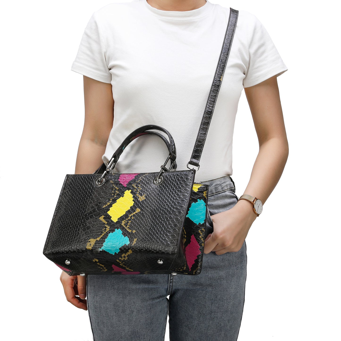 Tiffany & Fred Embossed Leather Top-Handle/Tote Bag