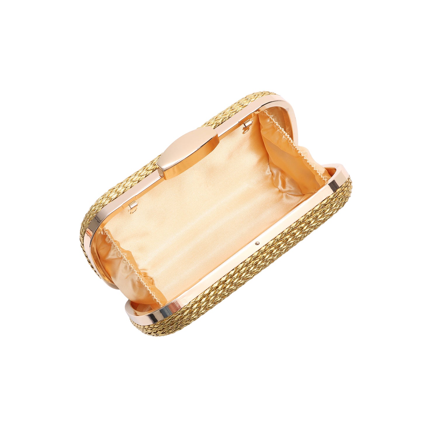 Woven Metallic Frame Clutch with Chain Strap