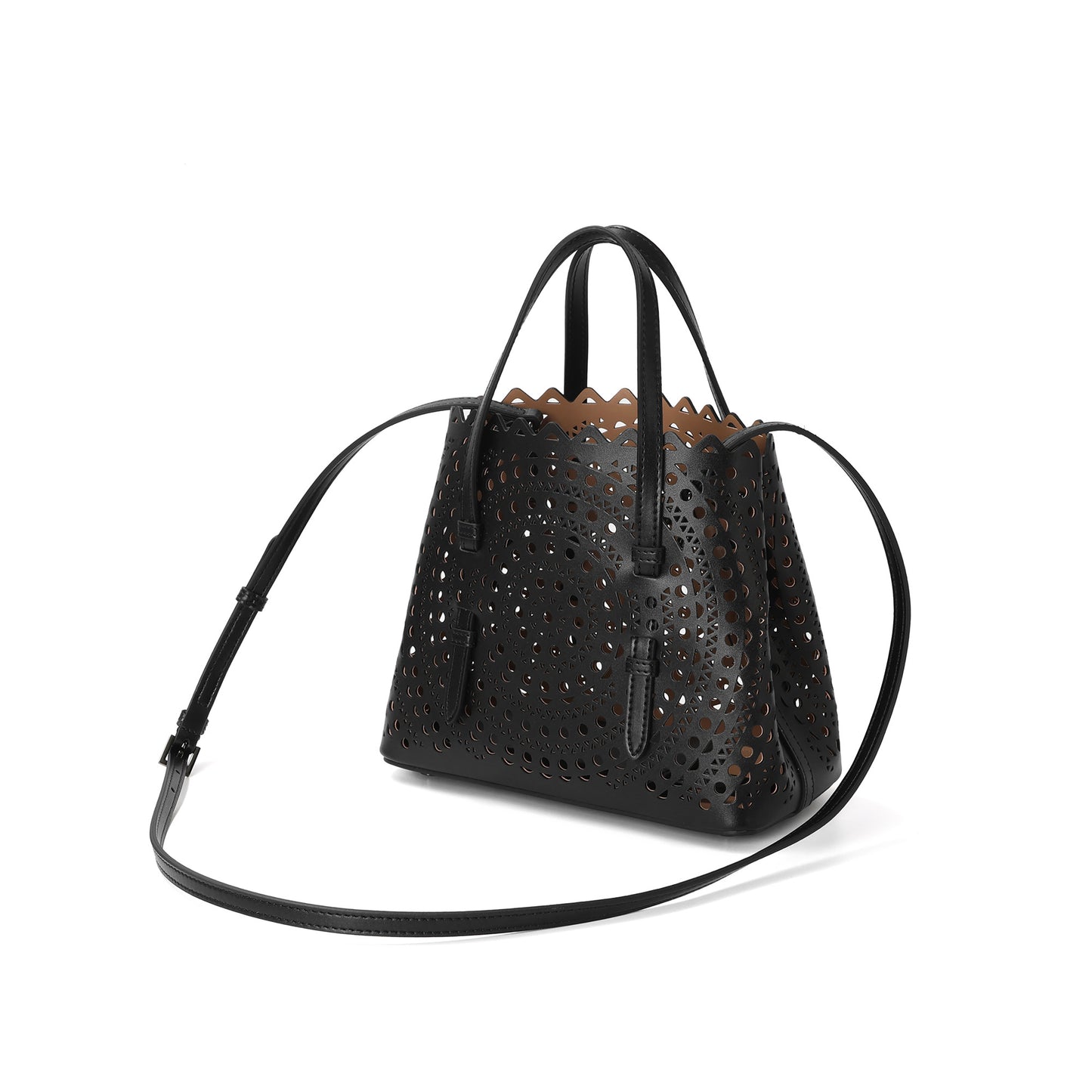 Laser-Cut Leather Mini Tote with Scalloped Edge