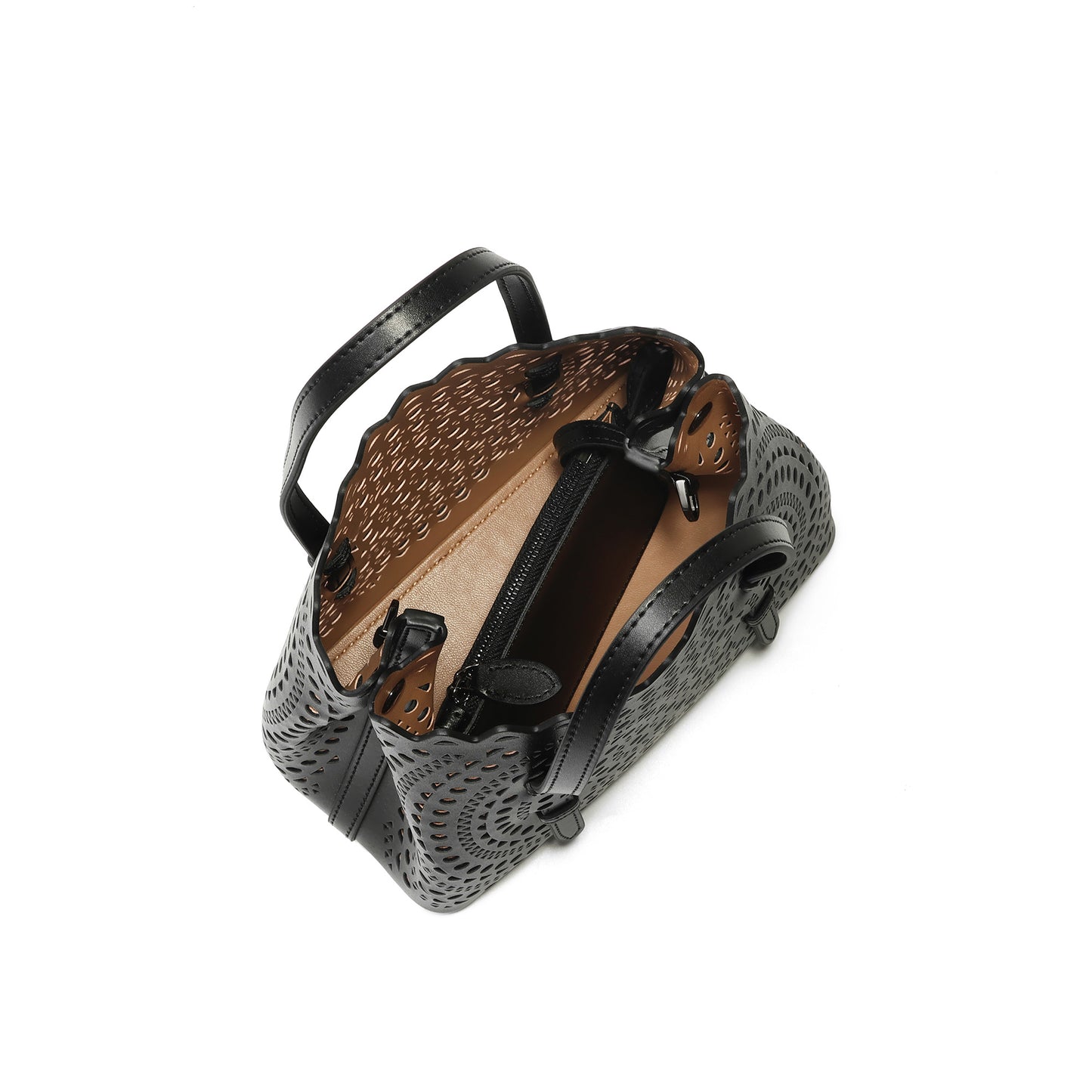 Laser-Cut Leather Mini Tote with Scalloped Edge