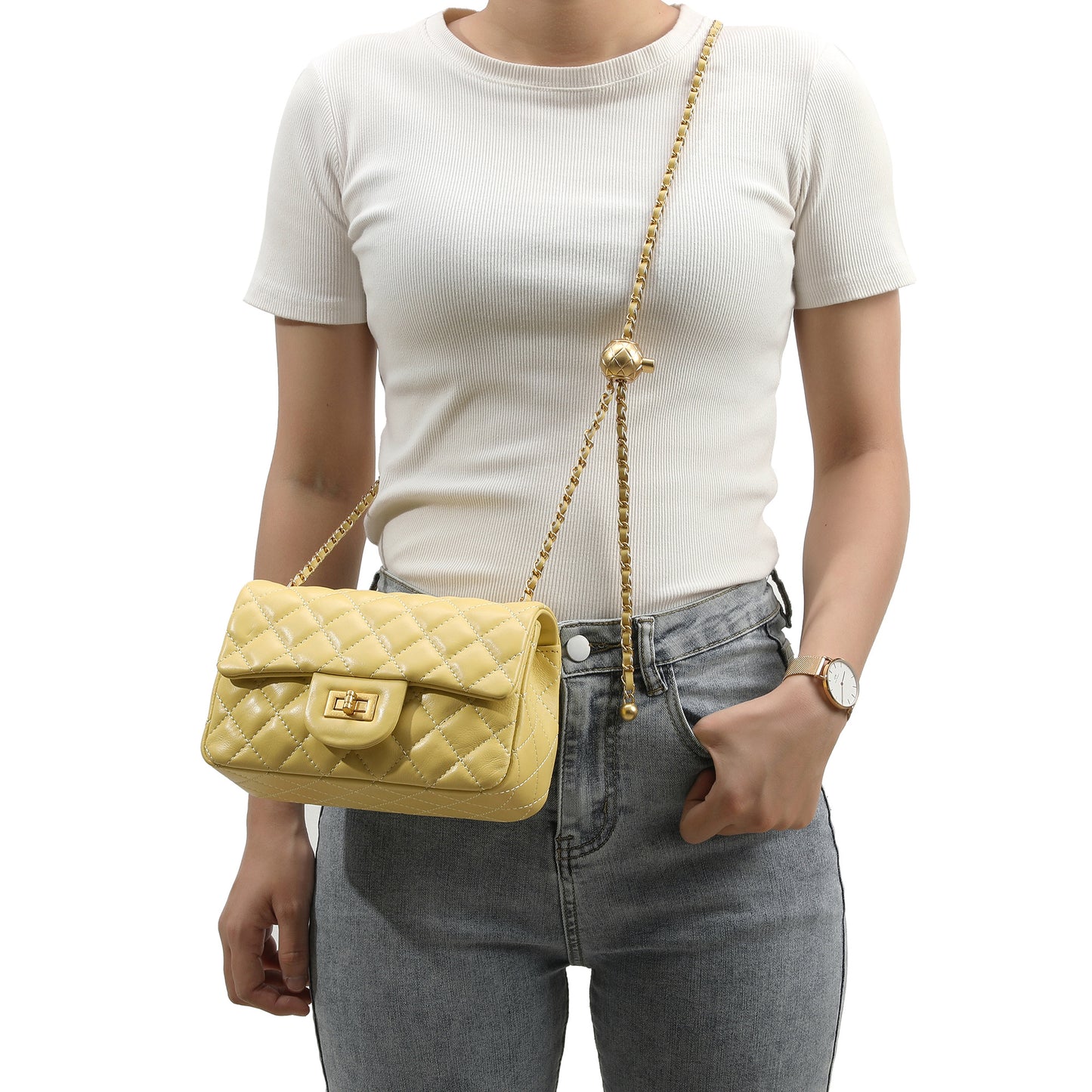 Tiffany & Fred Quilted Sheepskin Leather Crossbody Bag