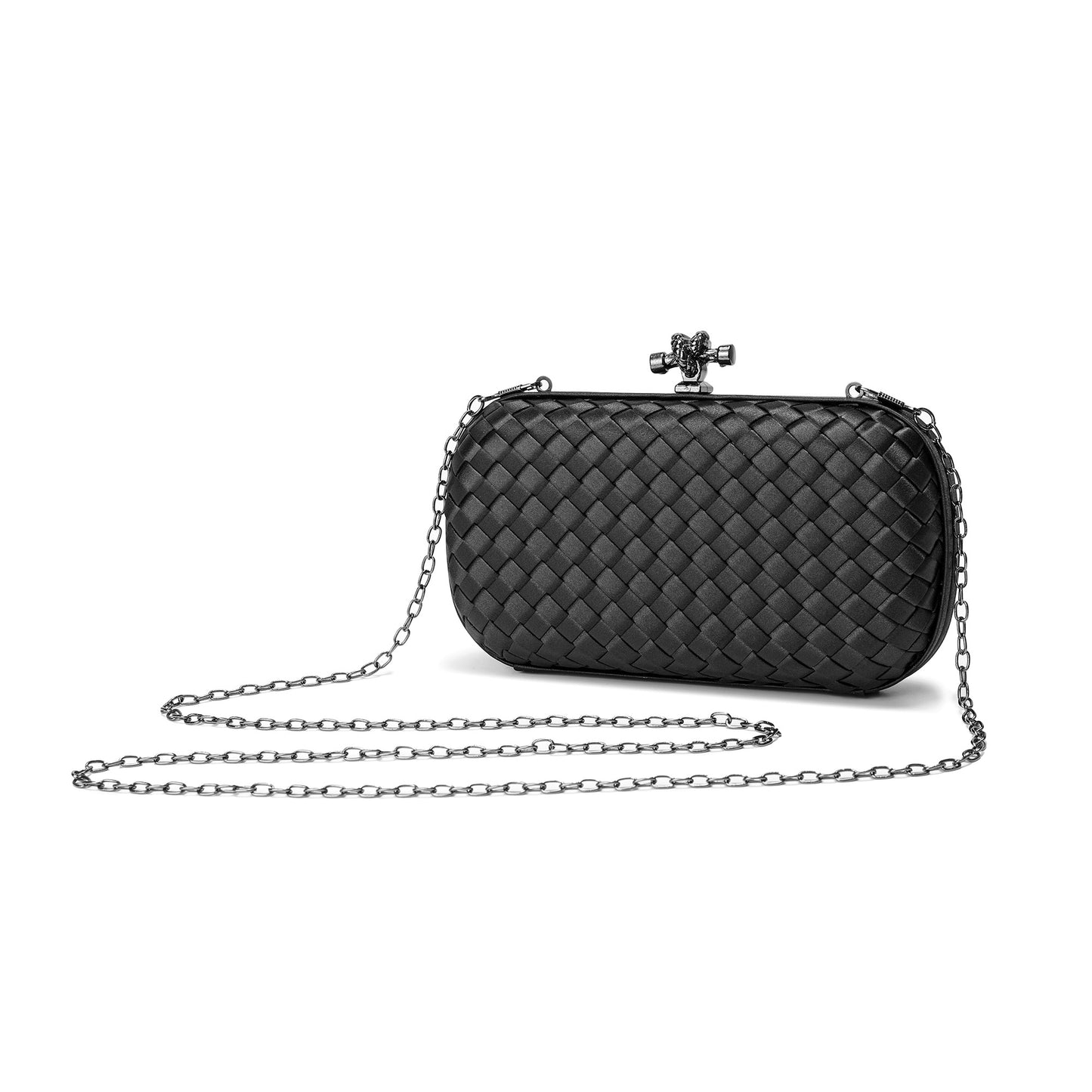 Woven Satin Evening Clutch with Chain Strap