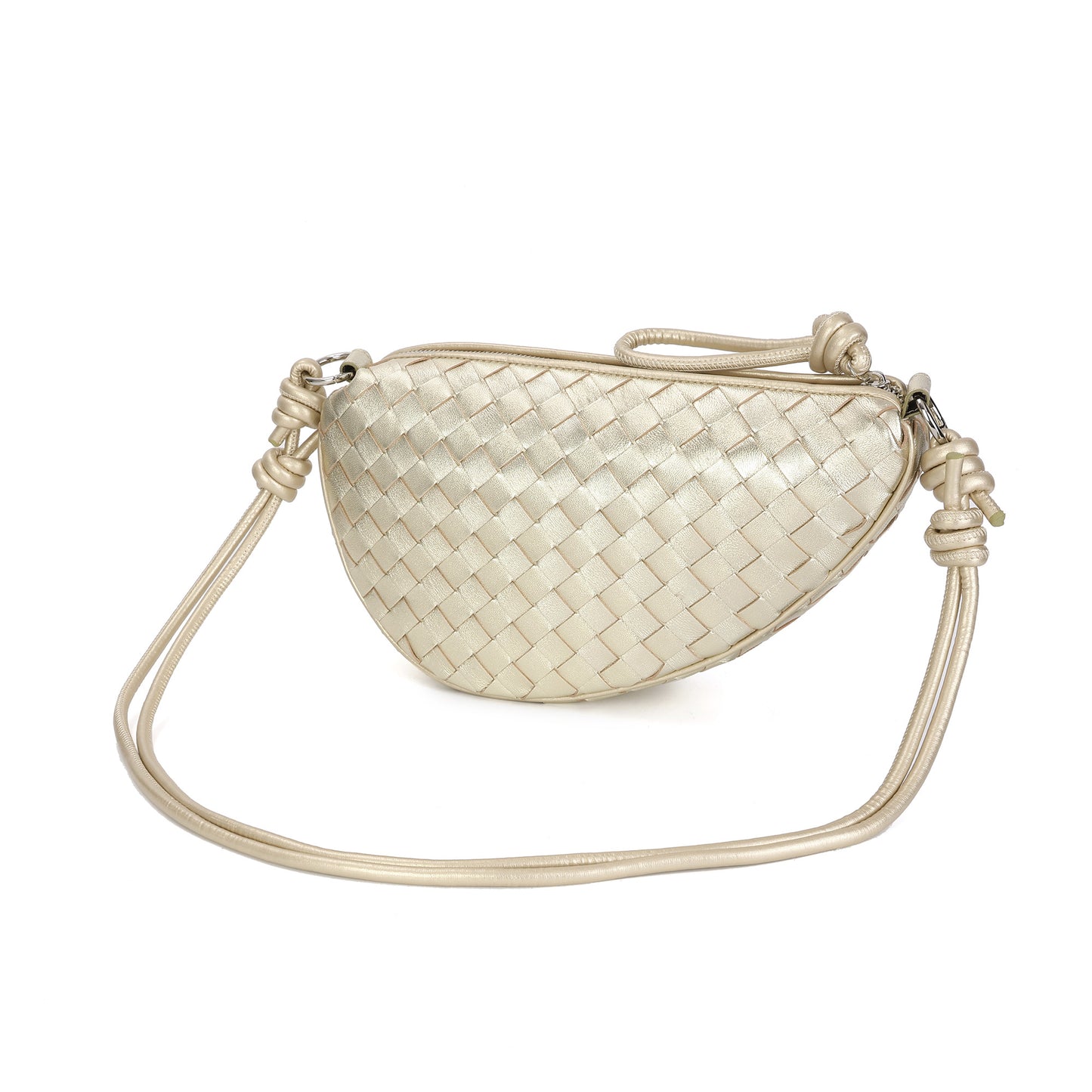 Woven & Braided Leather Half-Moon Crossbody Bag