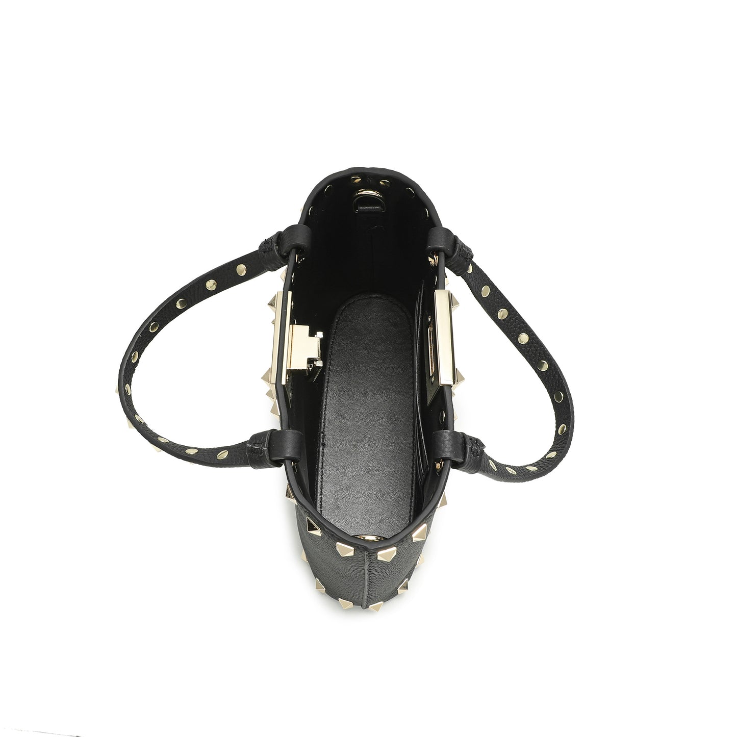 Studded Leather Top Handle Crossbody Bag