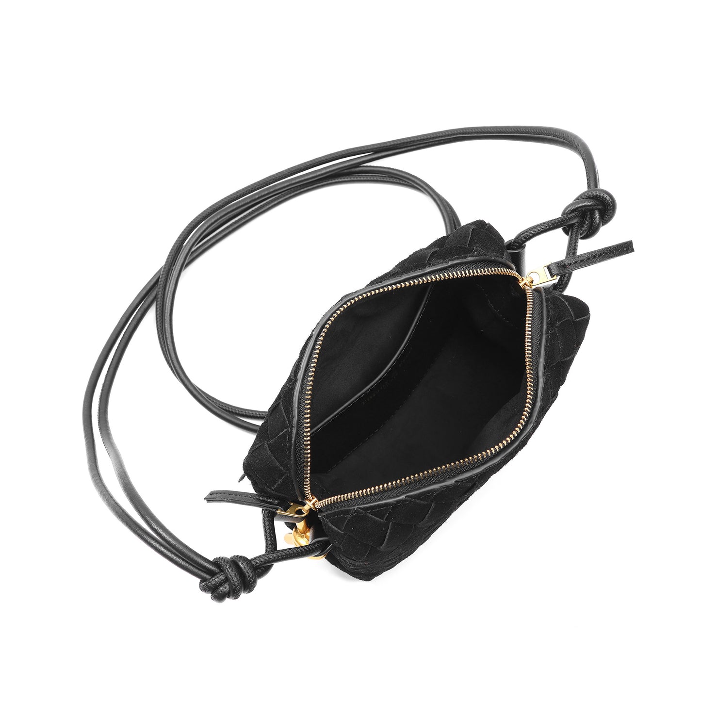 Woven Suede Leather Mini Crossbody Bag with Adjustable Strap