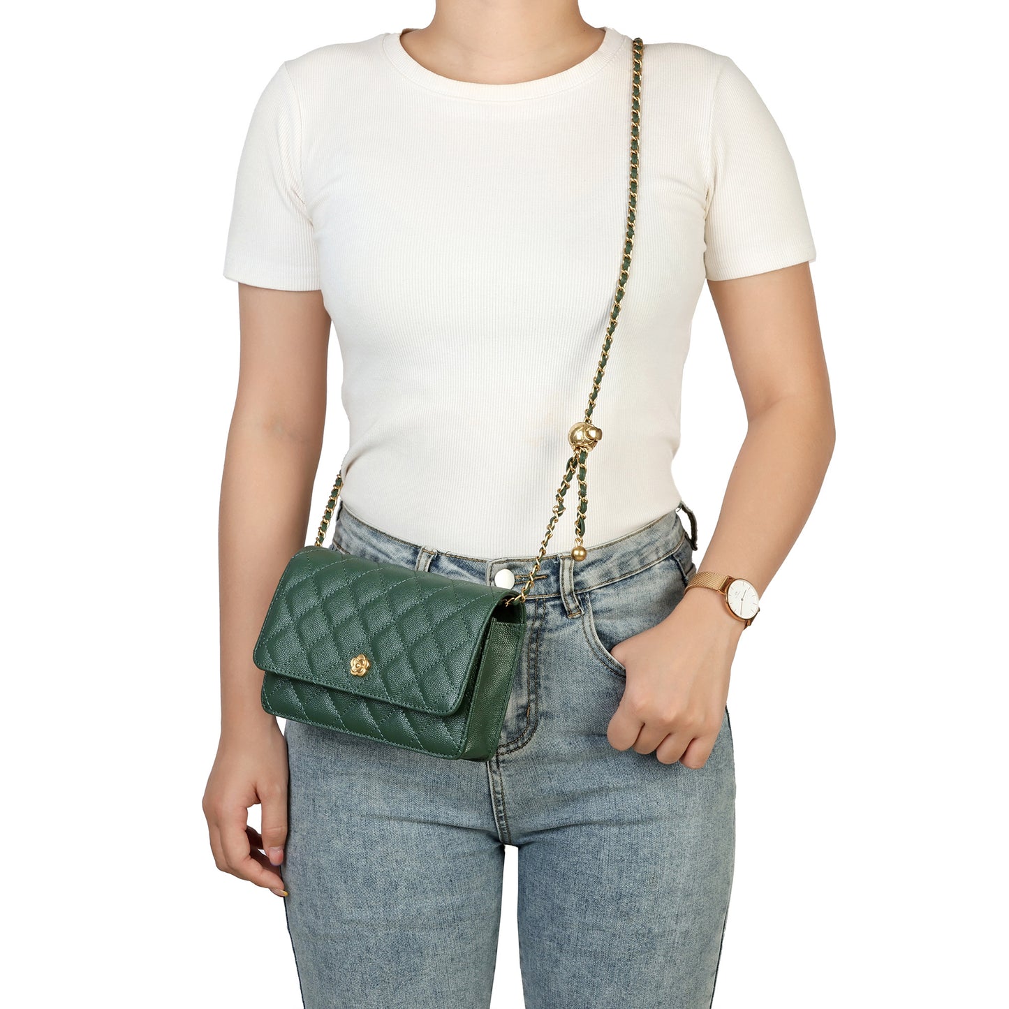 Tiffany & Fred Quilted Caviar Leather Crossbody Bag