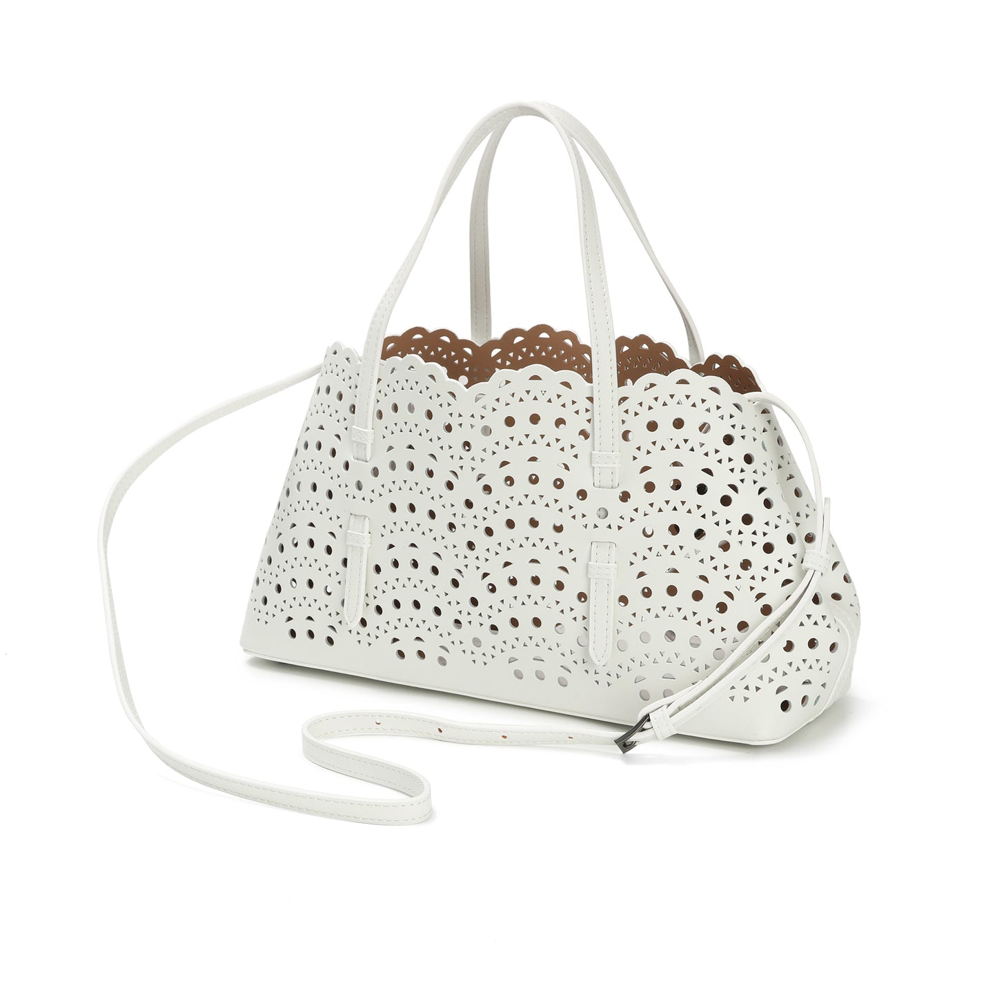 Laser-Cut Leather Tote with Scalloped Edges