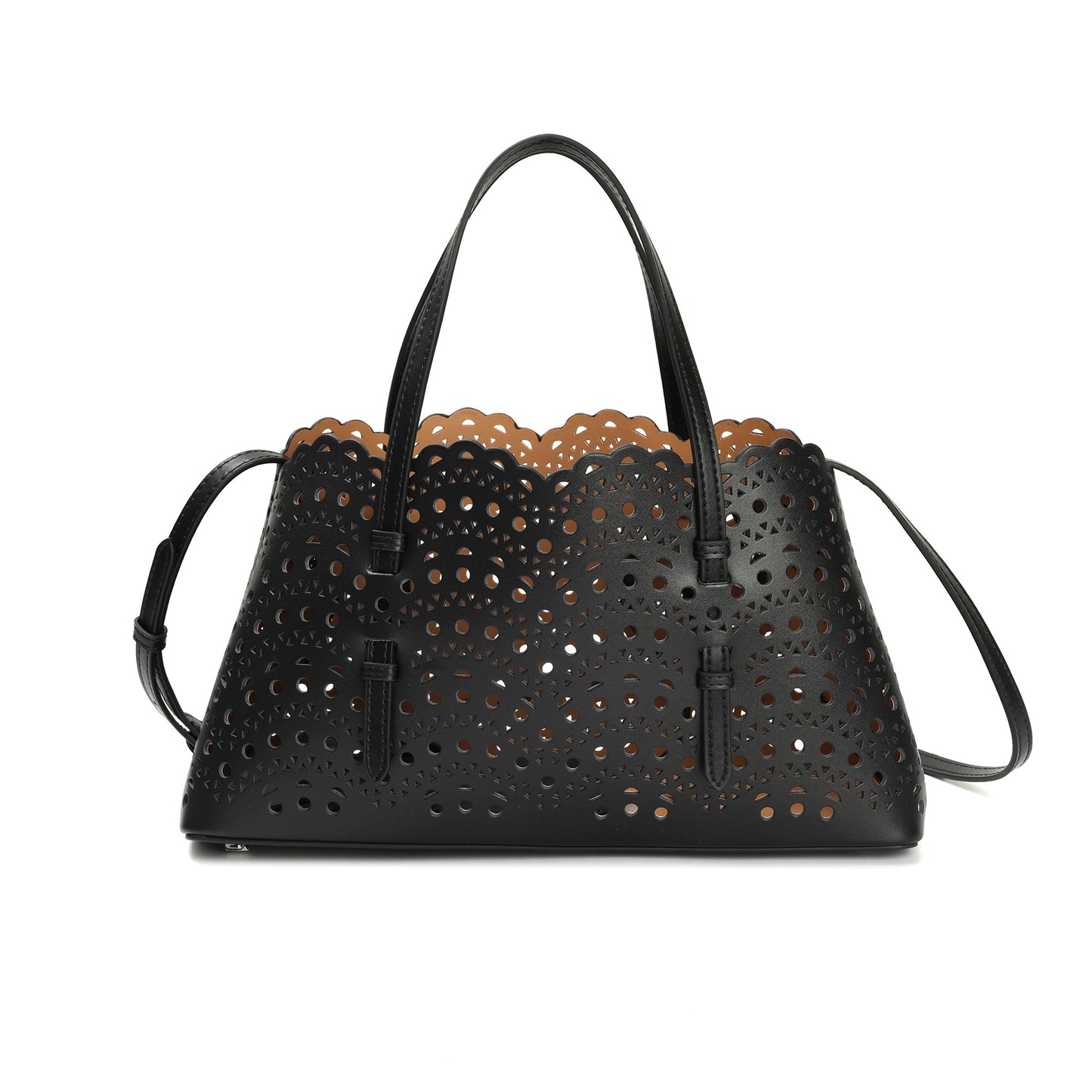 Laser-Cut Leather Tote with Scalloped Edges